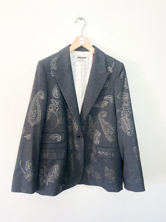 Blazer Strass Zadig & Voltaire – Modèle Vénus Tailleur Strass Paisley Gris T38