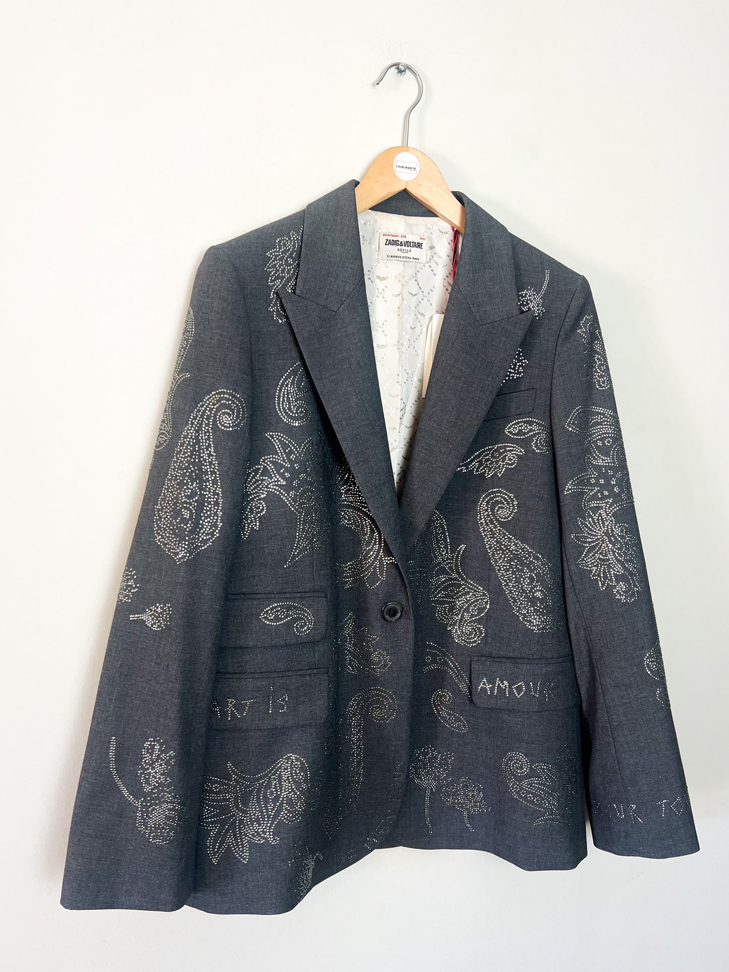 Blazer Strass Zadig & Voltaire – Modèle Vénus Tailleur Strass Paisley Gris T38
