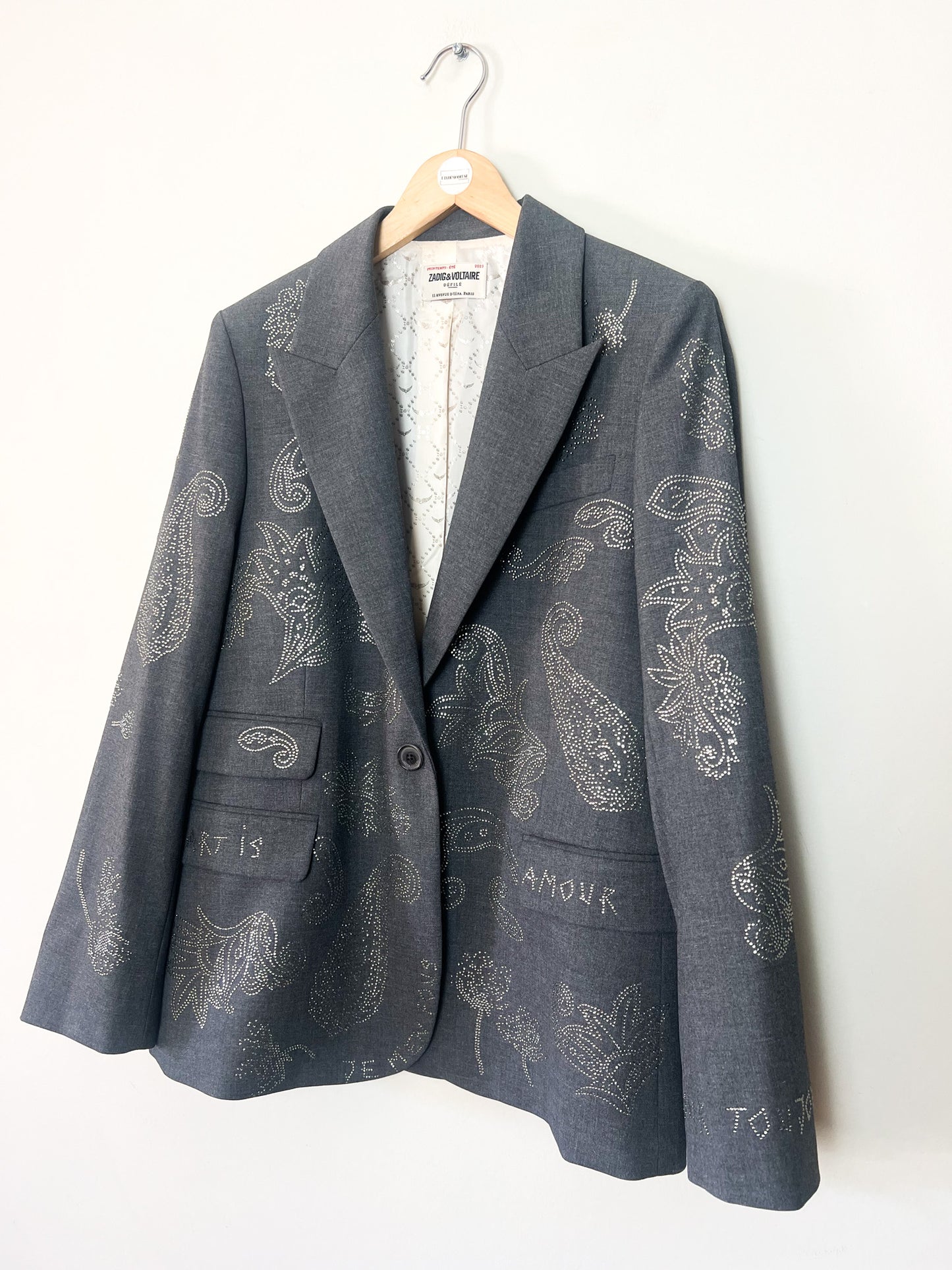 Blazer Strass Zadig & Voltaire – Modèle Vénus Tailleur Strass Paisley Gris T38
