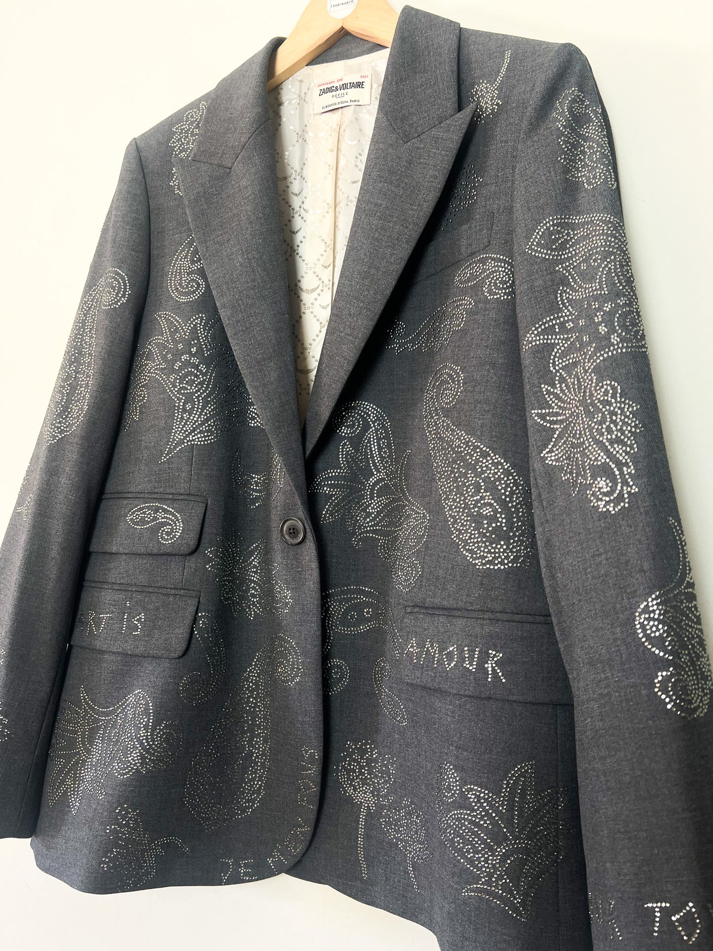 Blazer Strass Zadig & Voltaire – Modèle Vénus Tailleur Strass Paisley Gris T38