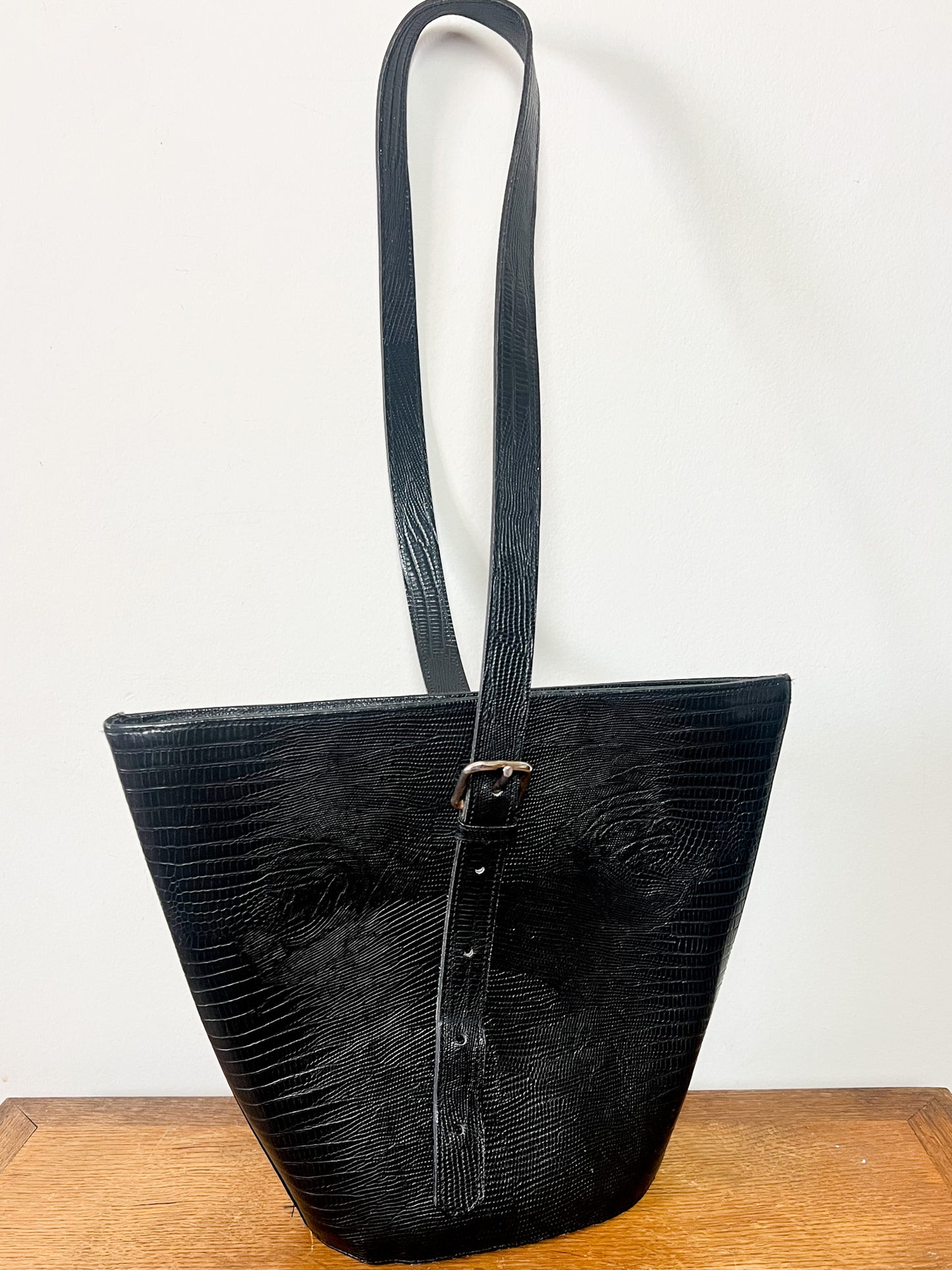 Sac Épaule Structuré Michel Orléan Paris - Cuir Embossé Reptile - Forme Corbeille