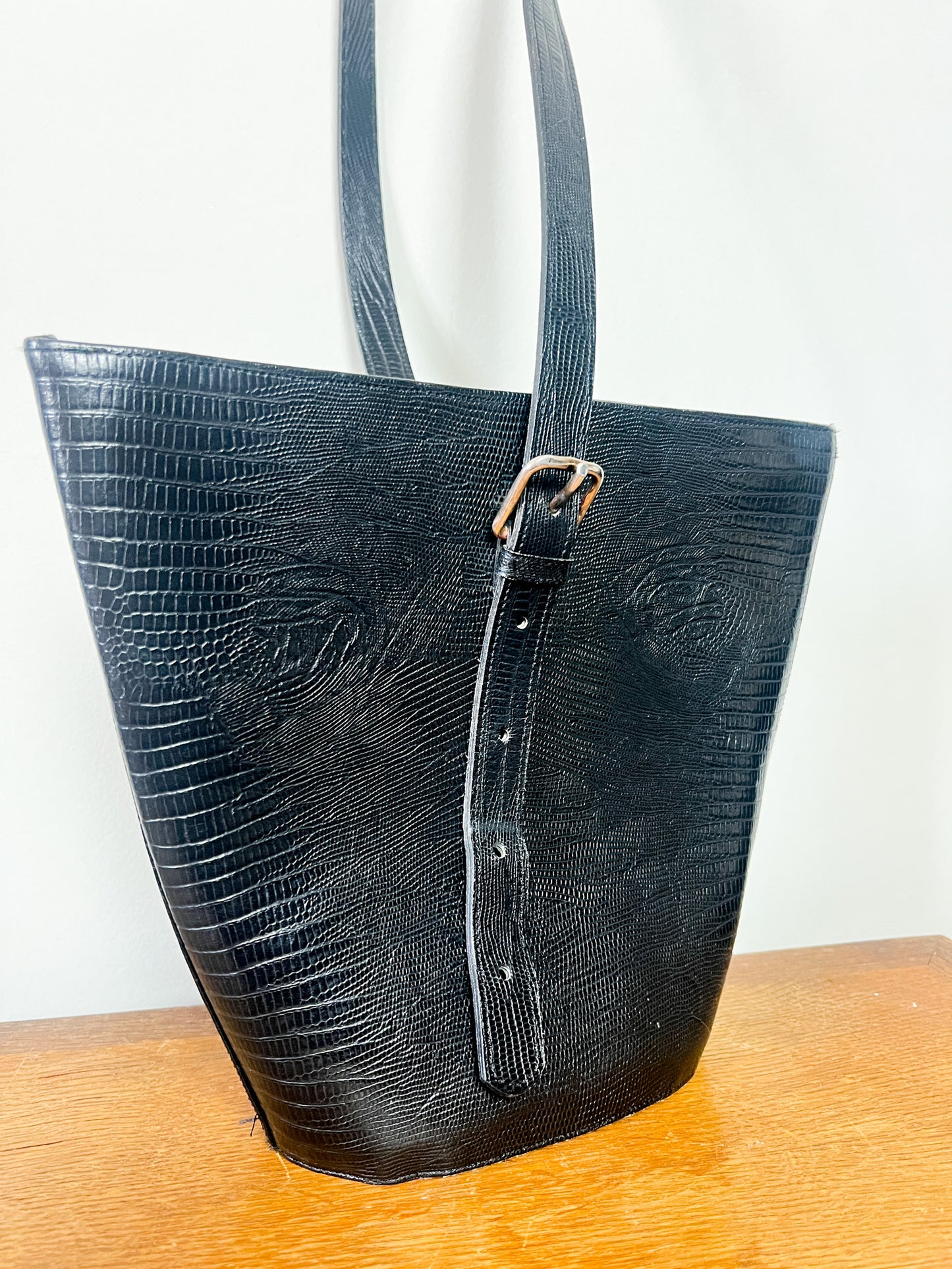 Sac Épaule Structuré Michel Orléan Paris - Cuir Embossé Reptile - Forme Corbeille