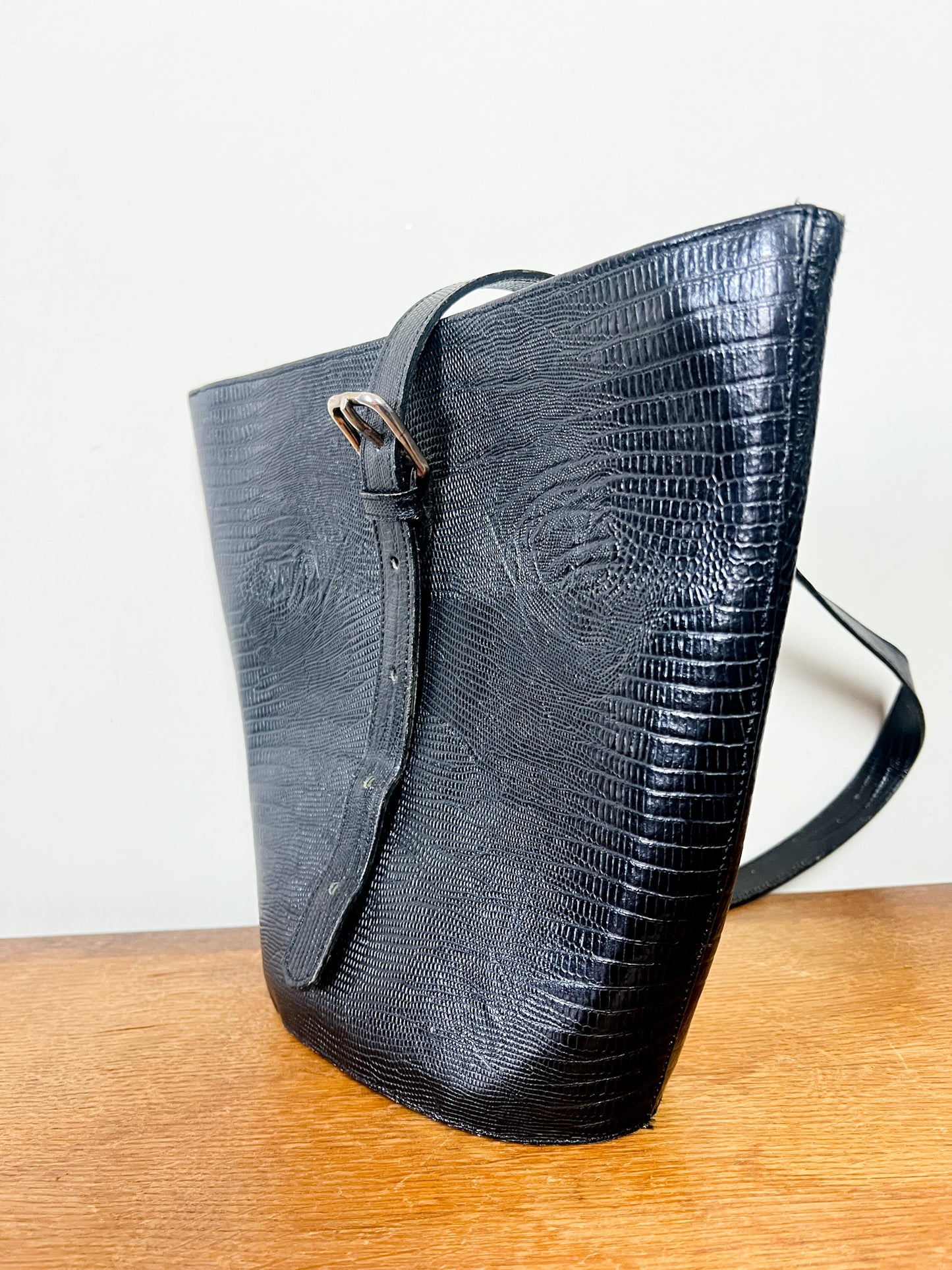 Sac Épaule Structuré Michel Orléan Paris - Cuir Embossé Reptile - Forme Corbeille