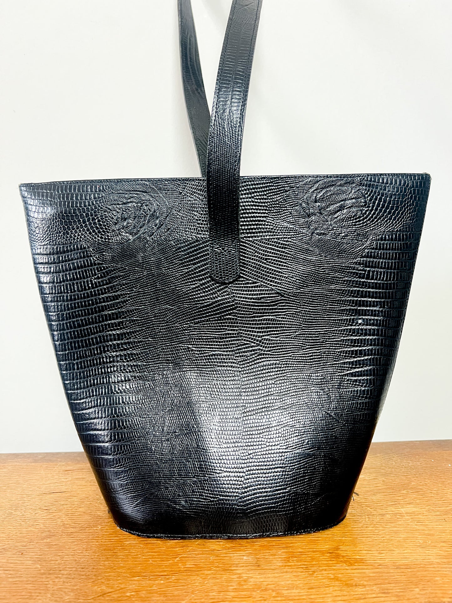 Sac Épaule Structuré Michel Orléan Paris - Cuir Embossé Reptile - Forme Corbeille