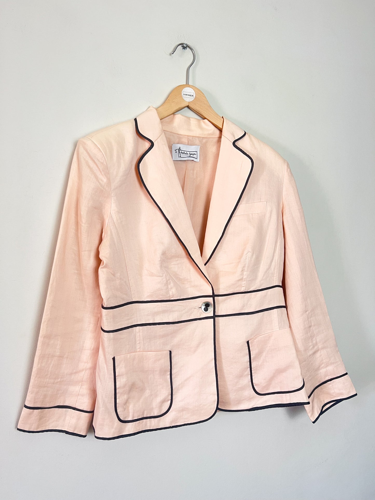 Ensemble Tailleur Créateur Nathalie Garçon Ramie Rose Saumon & Dentelle – T38/40