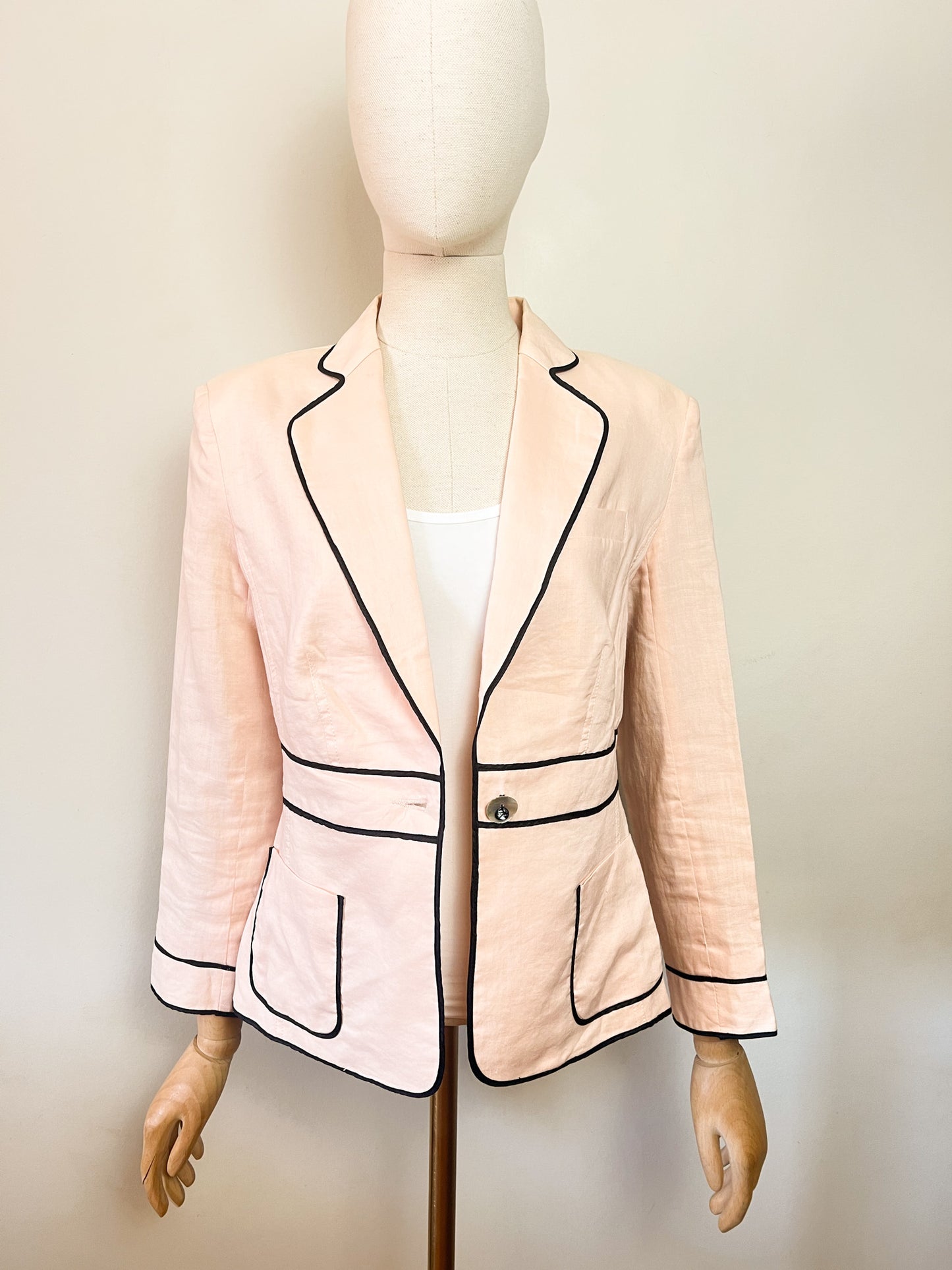 Ensemble Tailleur Créateur Nathalie Garçon Ramie Rose Saumon & Dentelle – T38/40
