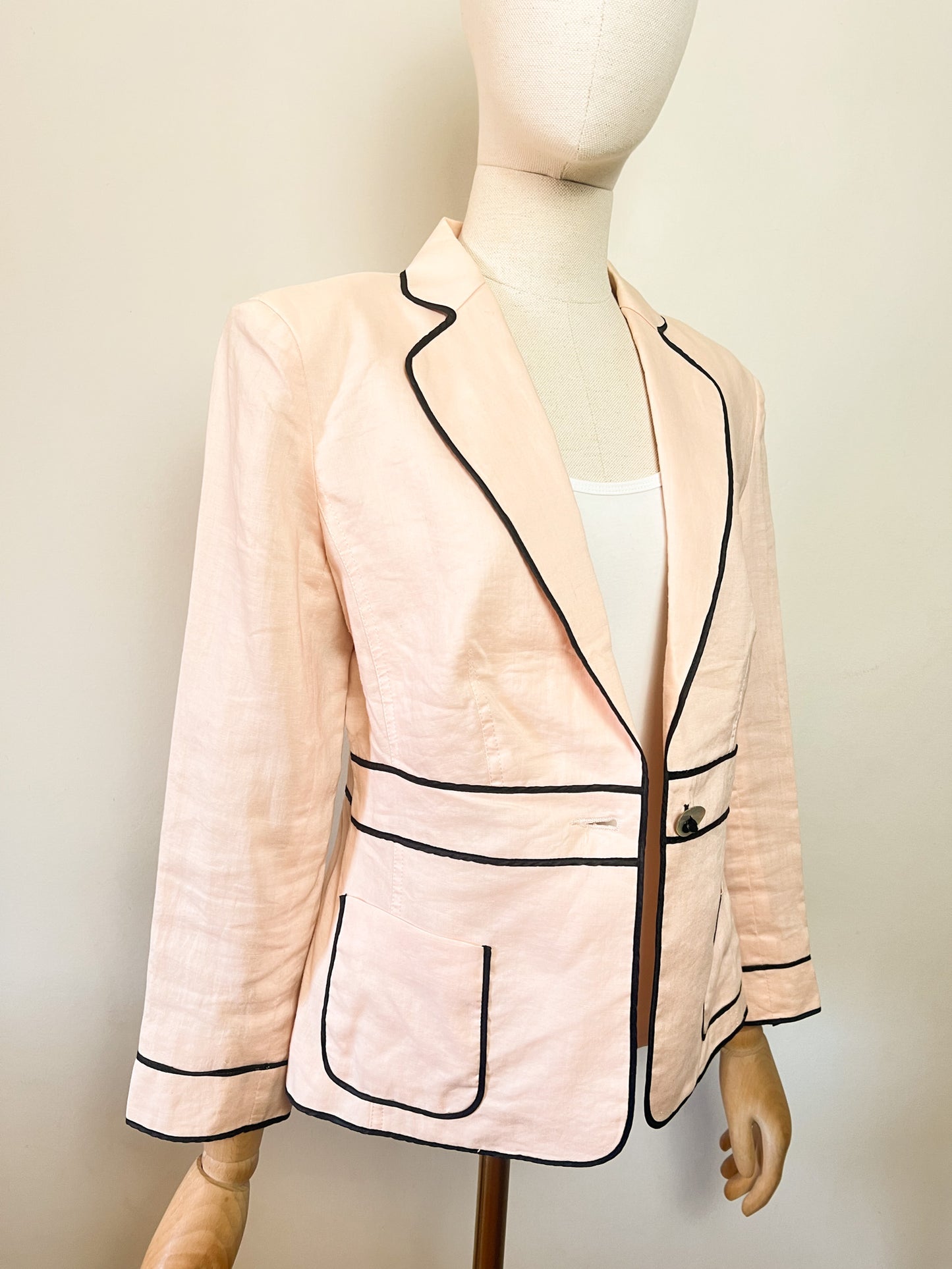 Ensemble Tailleur Créateur Nathalie Garçon Ramie Rose Saumon & Dentelle – T38/40