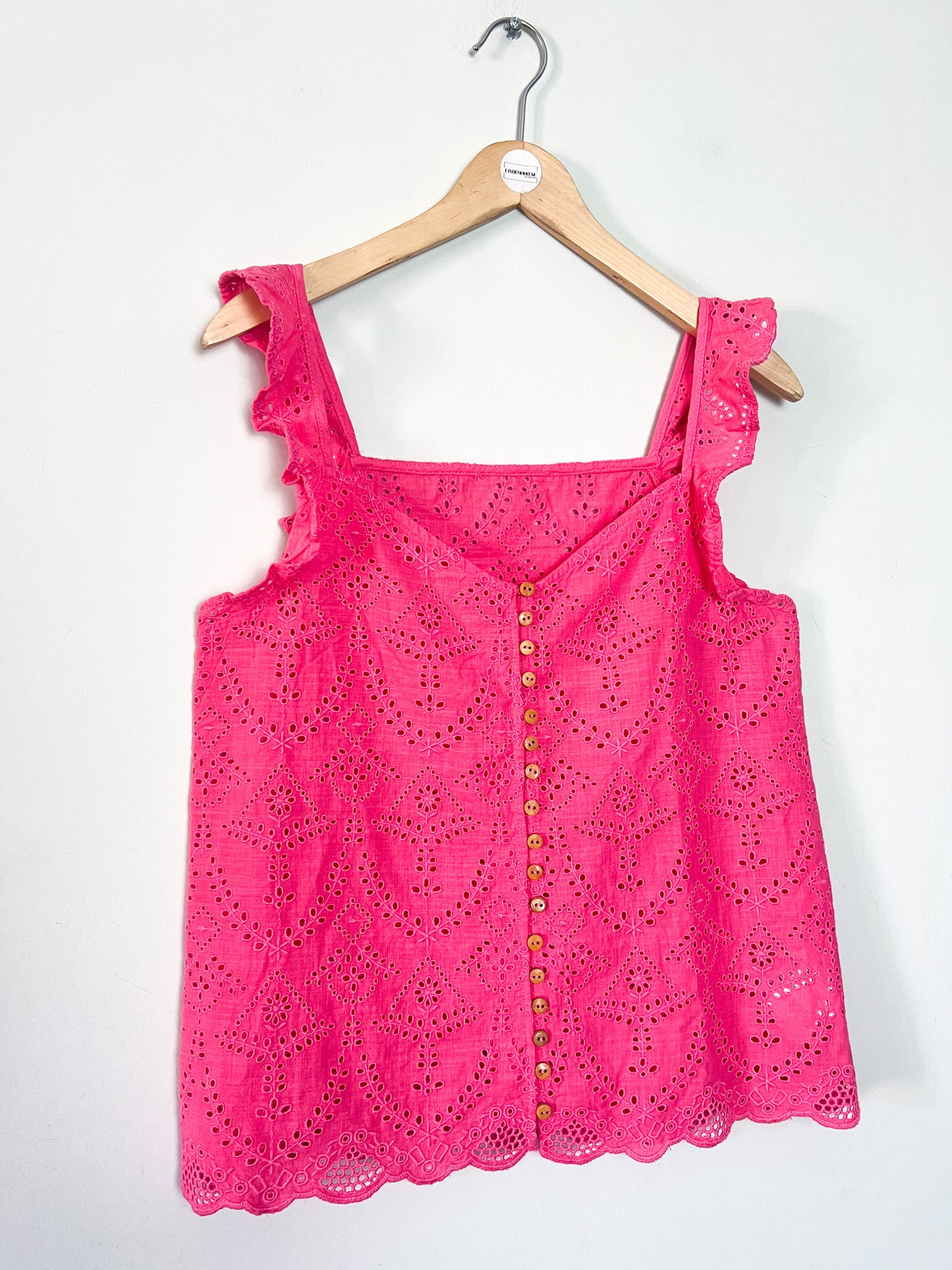 Blouse Débardeur Rose en Coton – Broderie Anglaise & Boutons Bois – T36/38