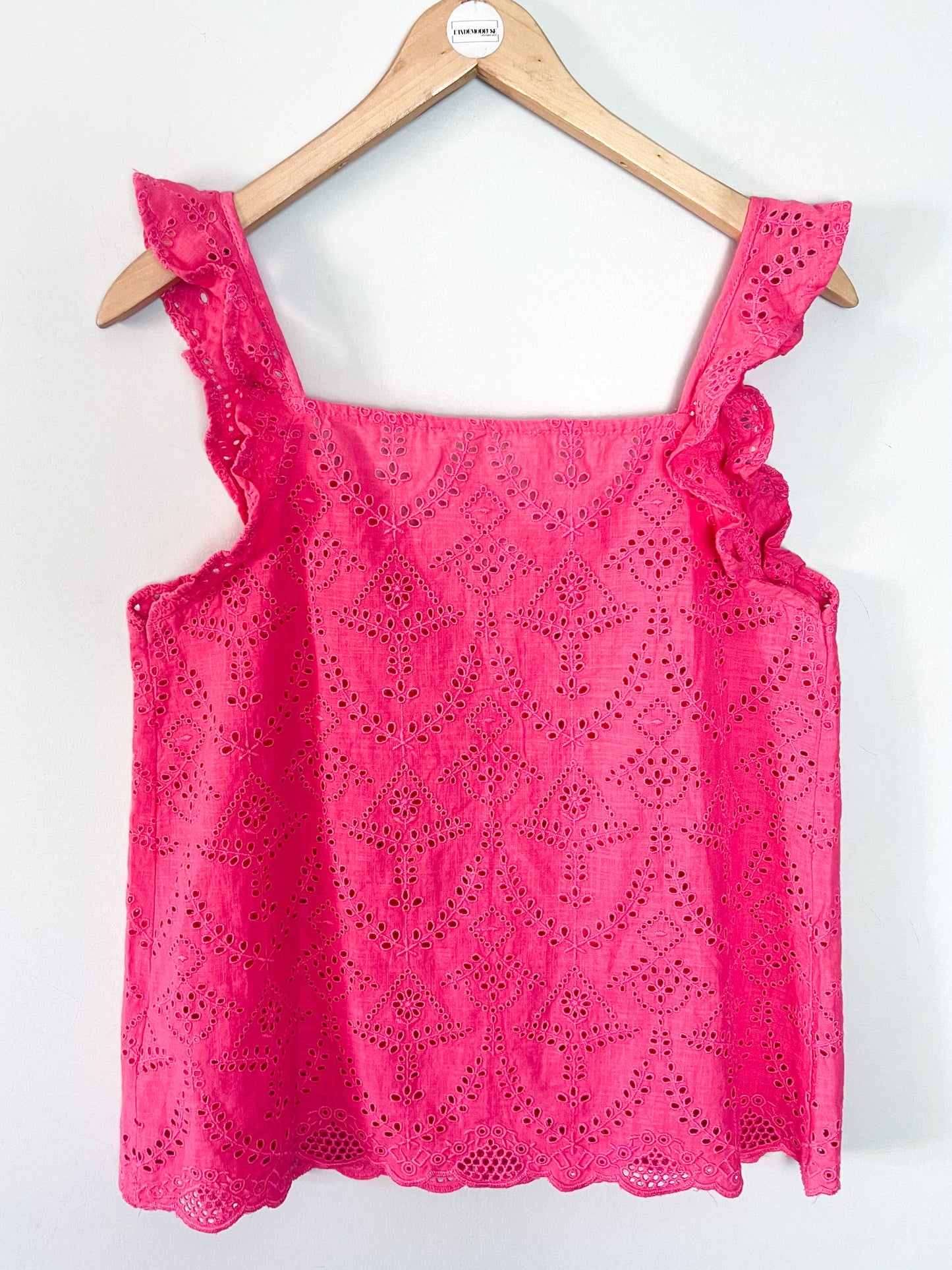Blouse Débardeur Rose en Coton – Broderie Anglaise & Boutons Bois – T36/38