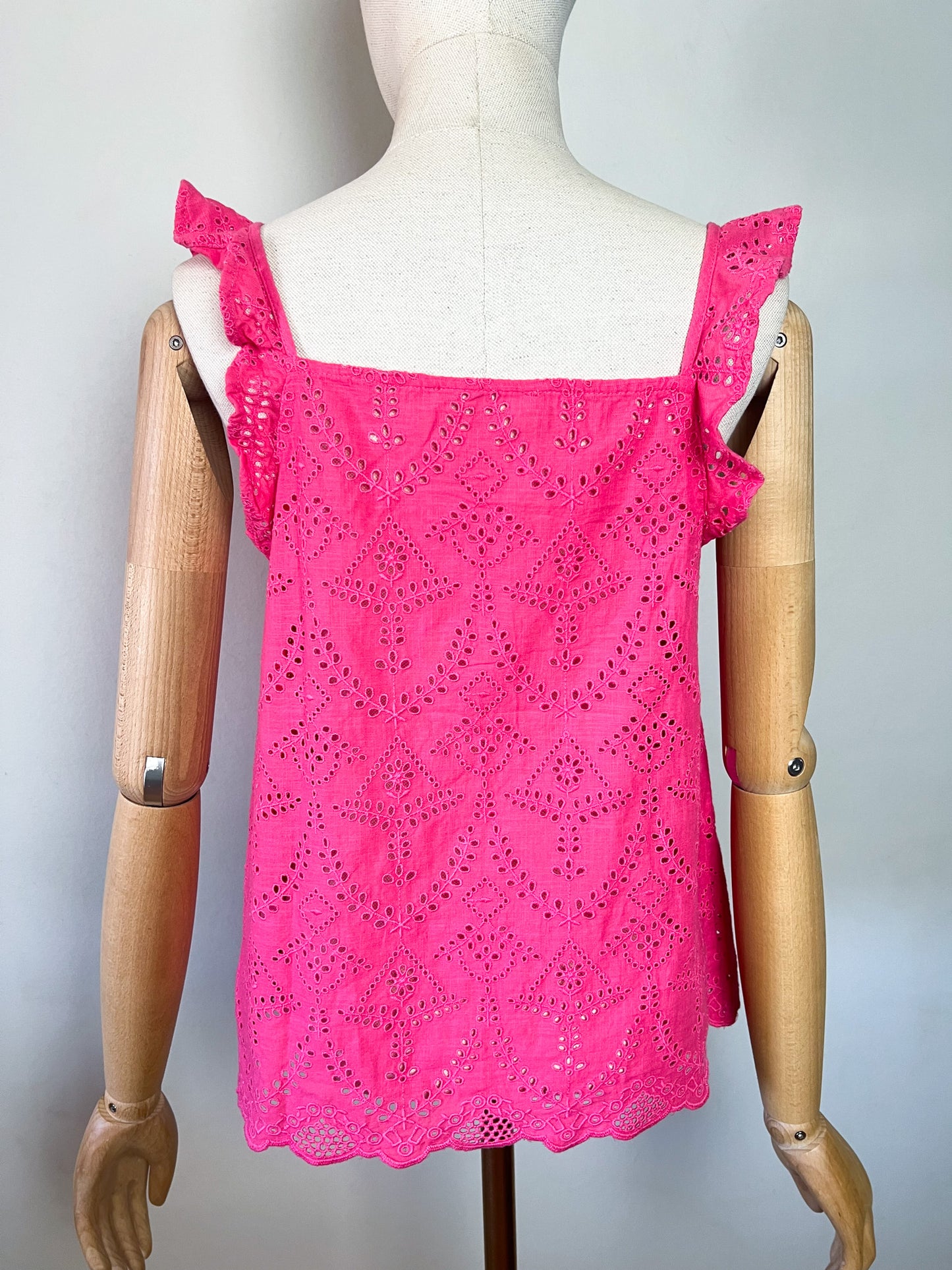 Blouse Débardeur Rose en Coton – Broderie Anglaise & Boutons Bois – T36/38