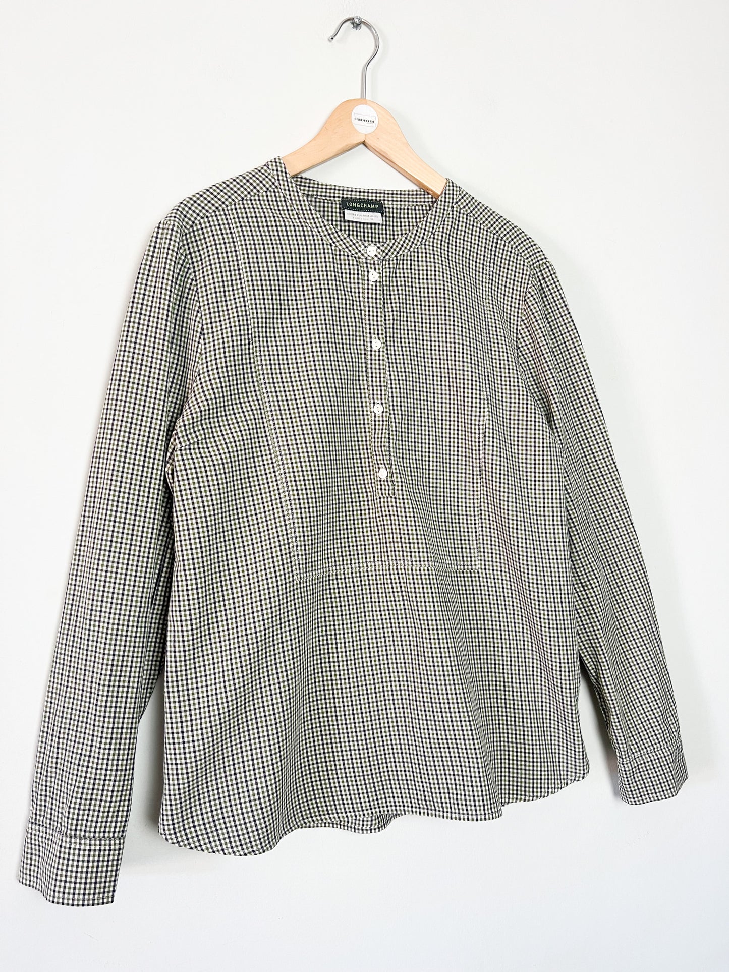 Blouse Fluide à Carreaux Longchamp – Vert, Marine & Blanc – Collection 2025 – T38