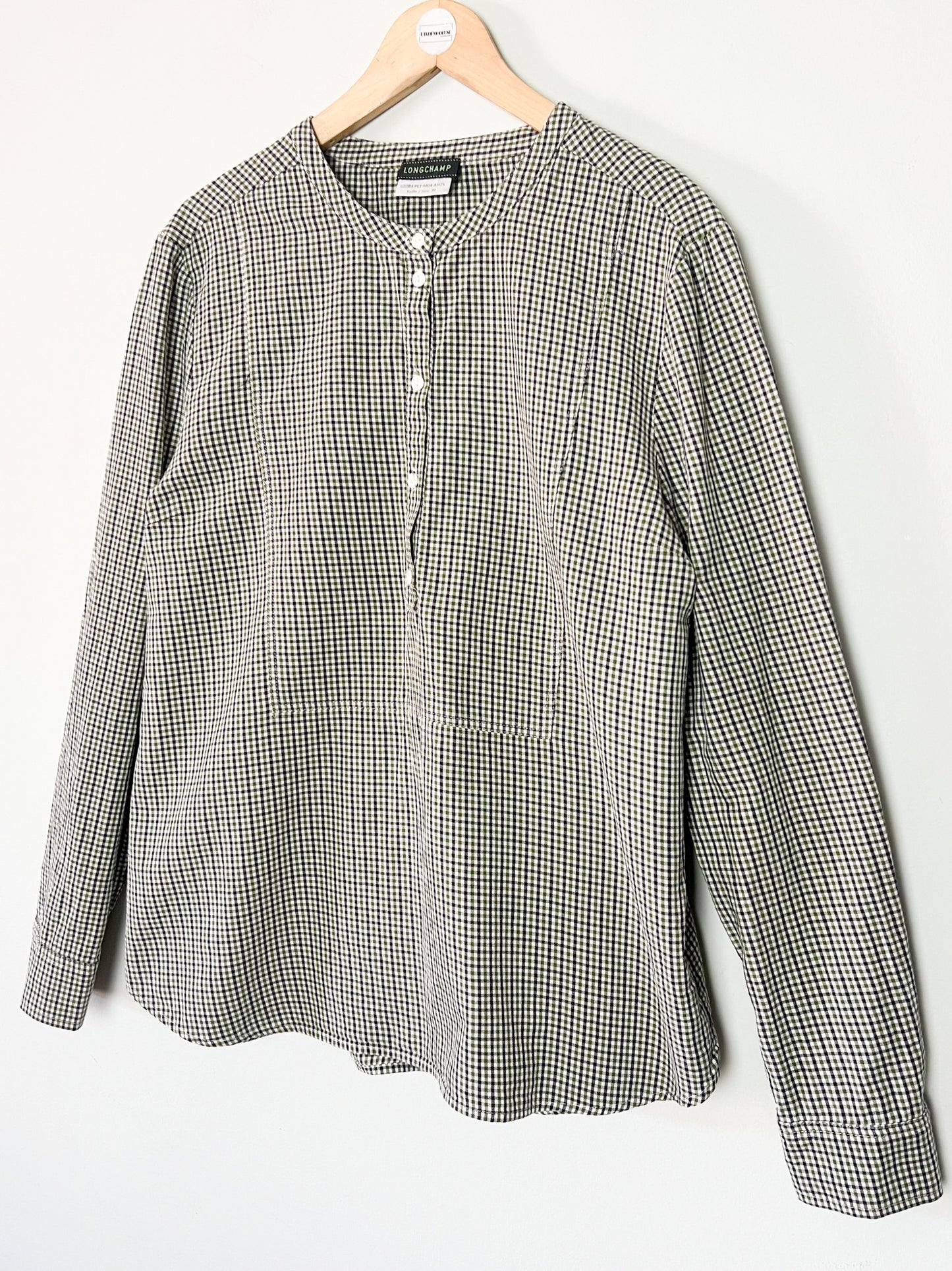 Blouse Fluide à Carreaux Longchamp – Vert, Marine & Blanc – Collection 2025 – T38