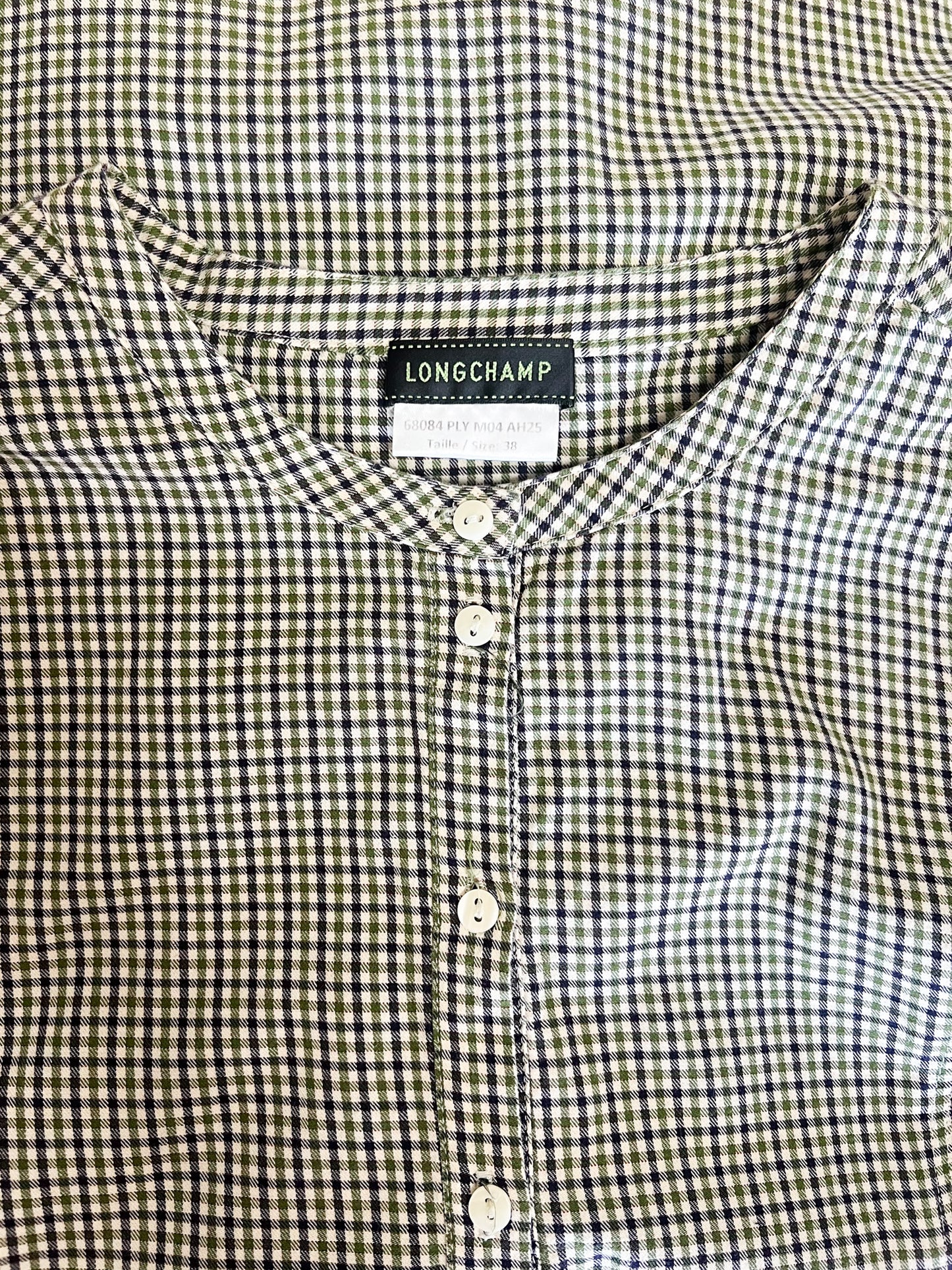 Blouse Fluide à Carreaux Longchamp – Vert, Marine & Blanc – Collection 2025 – T38