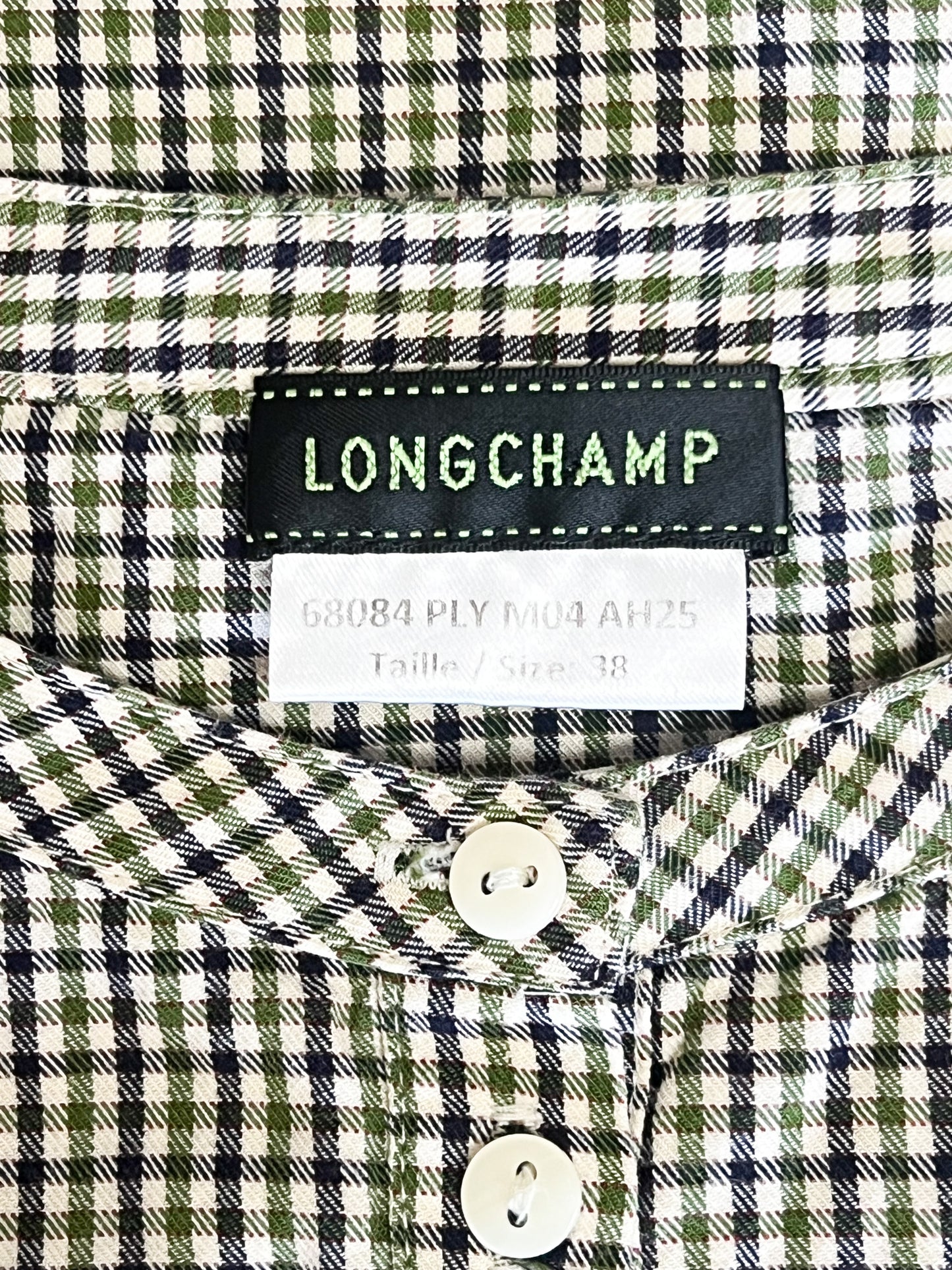 Blouse Fluide à Carreaux Longchamp – Vert, Marine & Blanc – Collection 2025 – T38