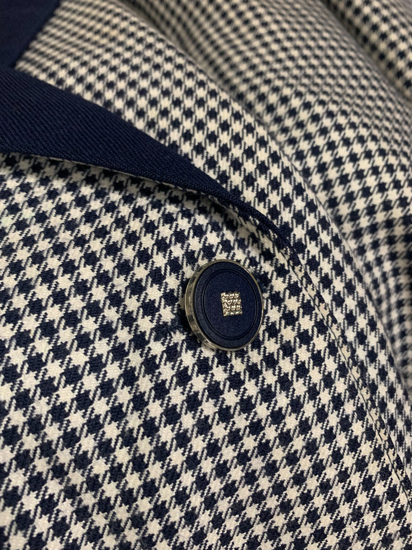 Blazer Vintage 80s Pied-de-Poule Marine/Blanc - 54% Laine - T 42 (L/XL) - Made in France