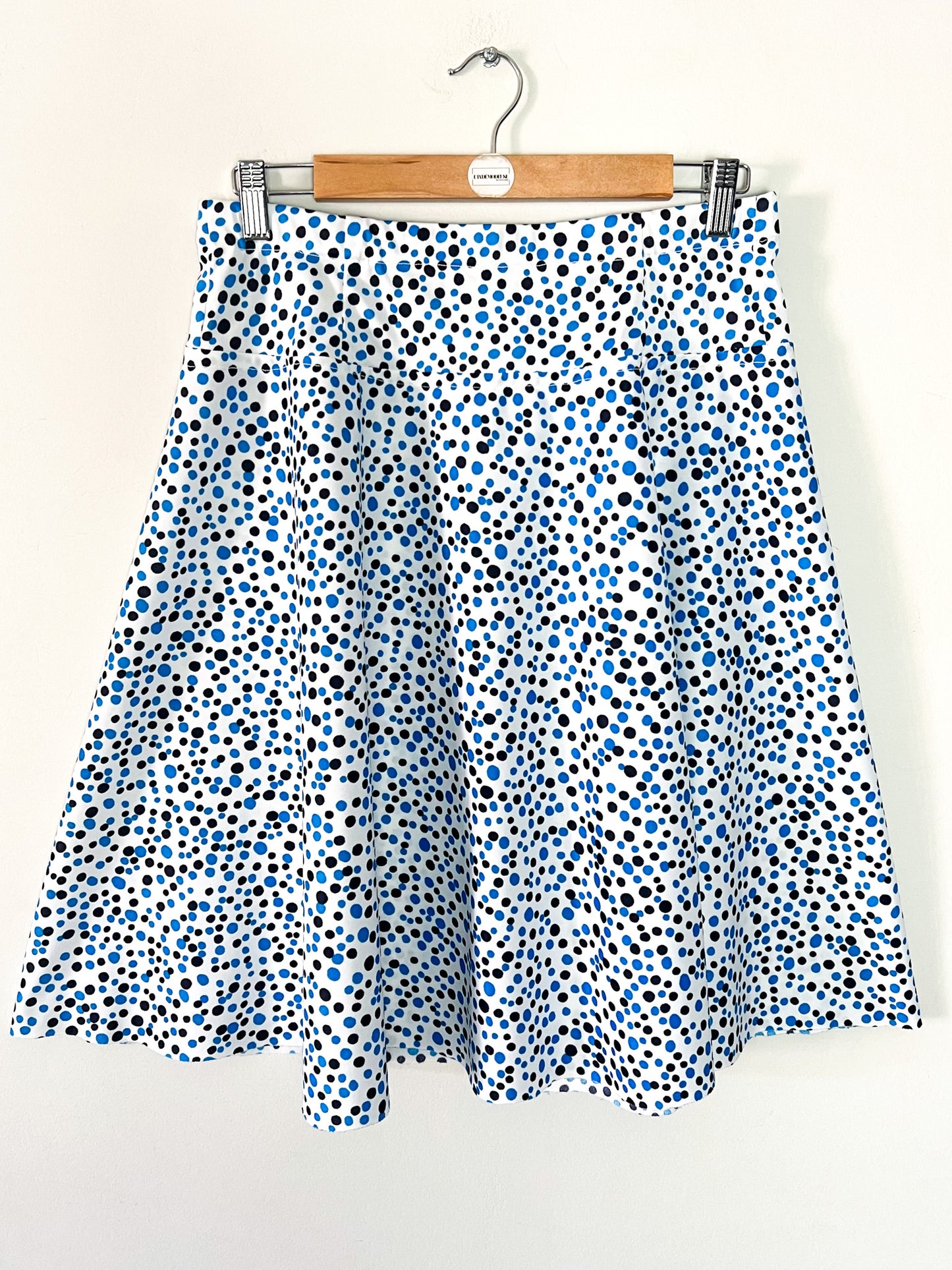 Jupe Trapèze Vintage Années 70 Blanche à Pois Marine & Turquoise – T38/40