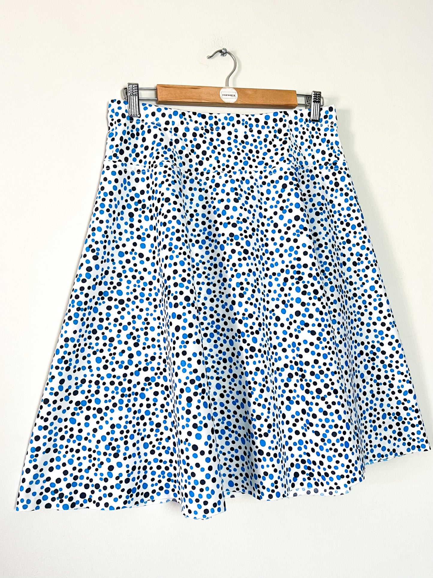 Jupe Trapèze Vintage Années 70 Blanche à Pois Marine & Turquoise – T38/40