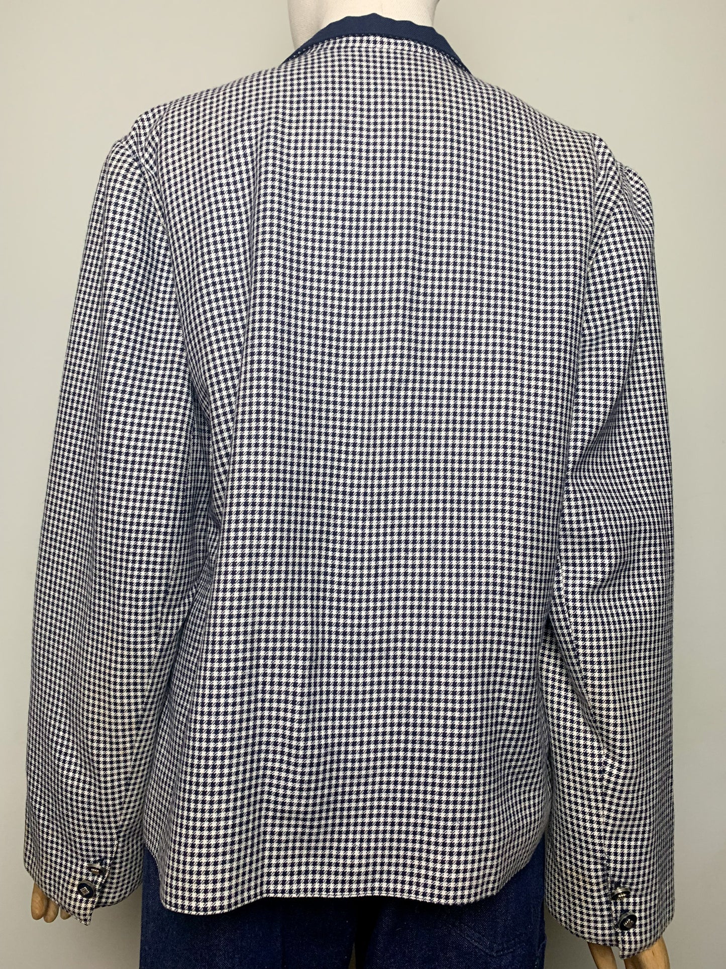 Blazer Vintage 80s Pied-de-Poule Marine/Blanc - 54% Laine - T 42 (L/XL) - Made in France