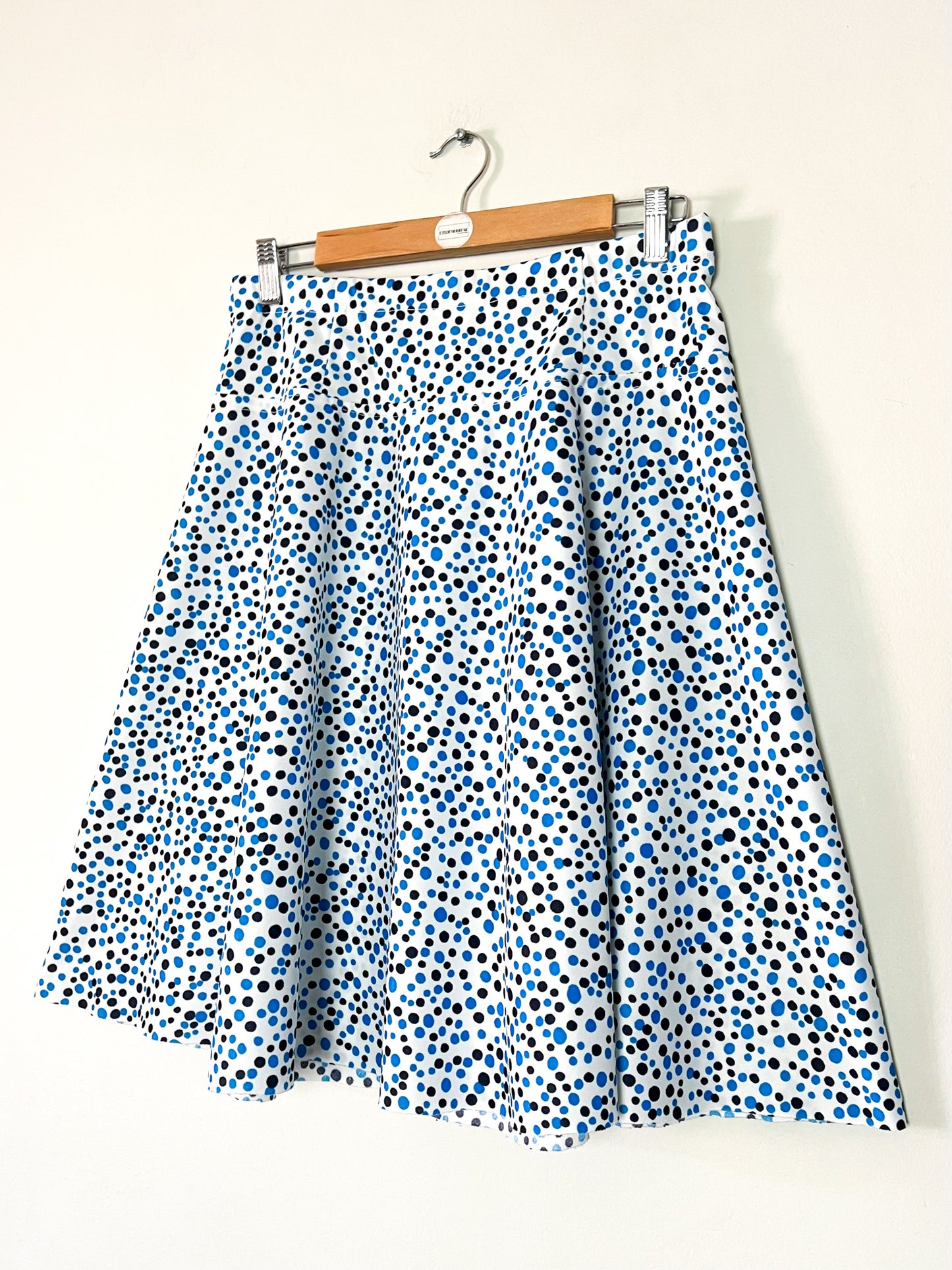 Jupe Trapèze Vintage Années 70 Blanche à Pois Marine & Turquoise – T38/40
