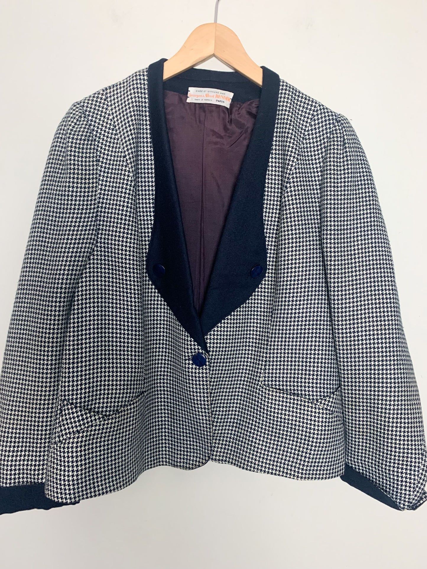 Veste Blazer Vintage années 80 T 38 - Pied-de-Poule - Laine - Coupe Oversize