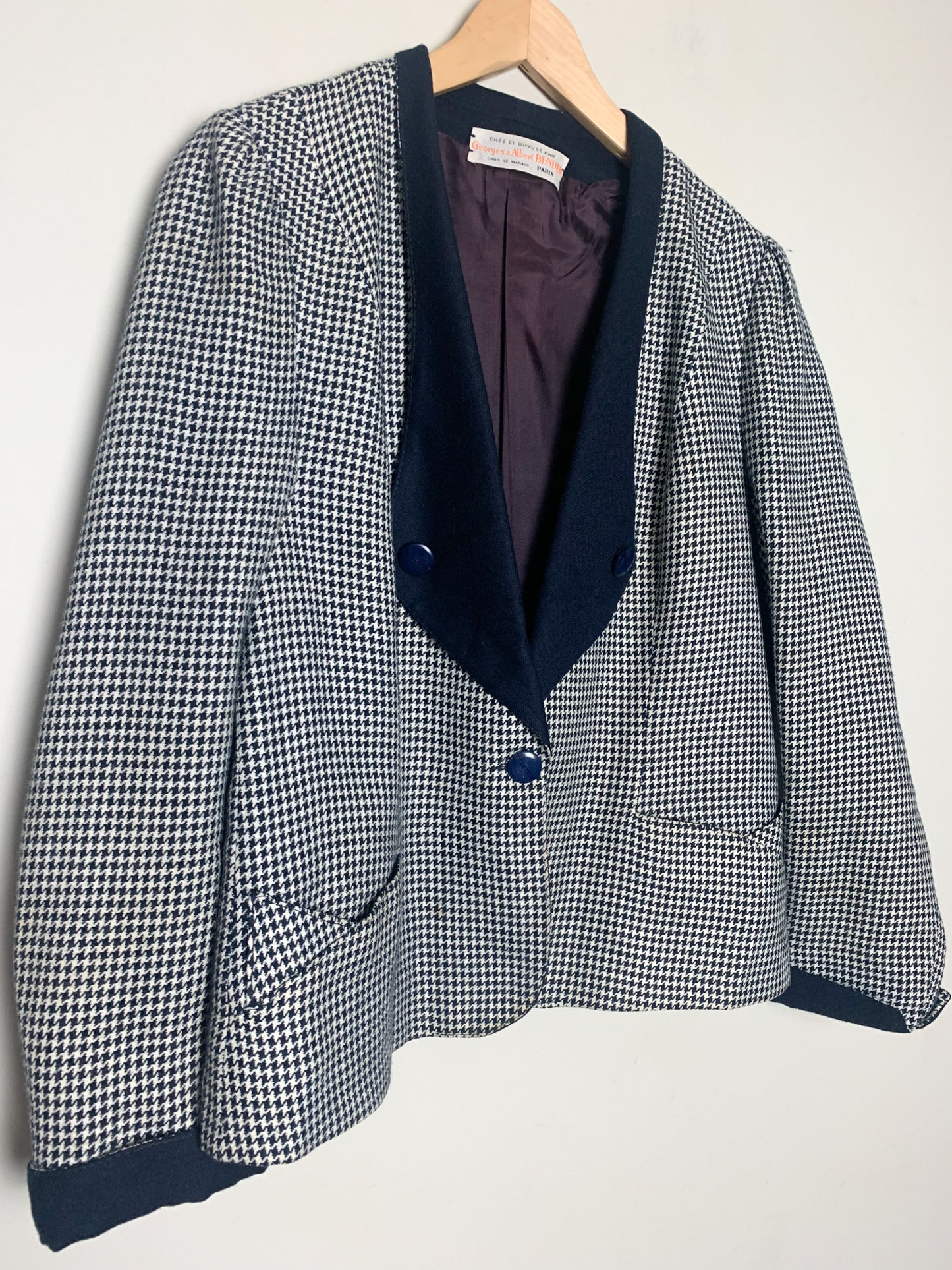 Veste Blazer Vintage années 80 T 38 - Pied-de-Poule - Laine - Coupe Oversize