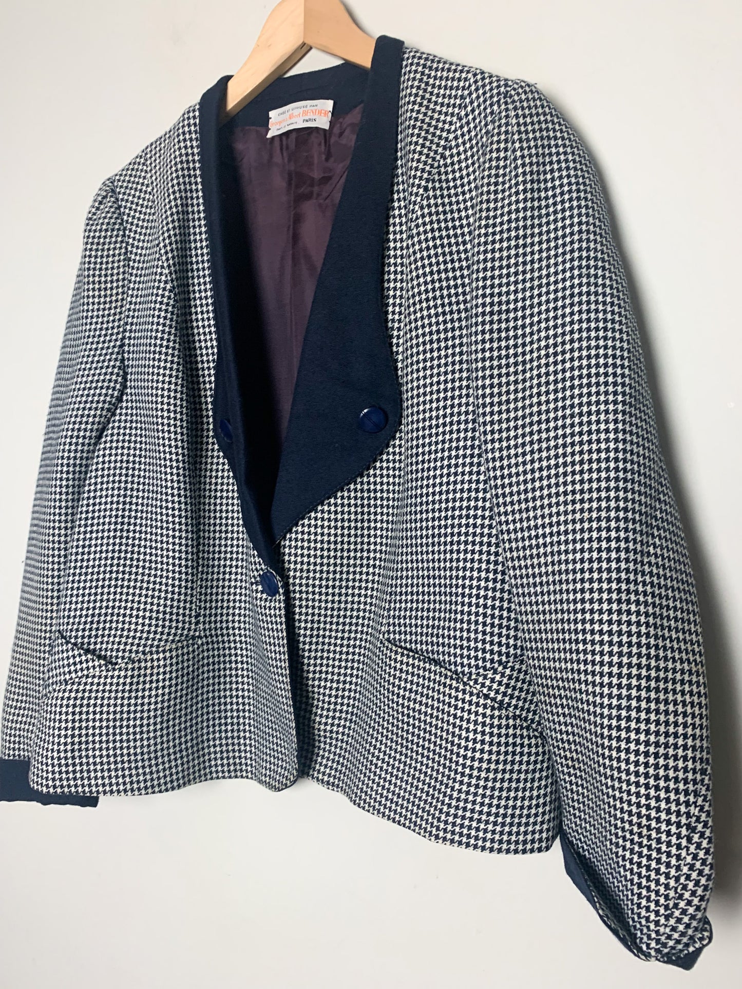 Veste Blazer Vintage années 80 T 38 - Pied-de-Poule - Laine - Coupe Oversize