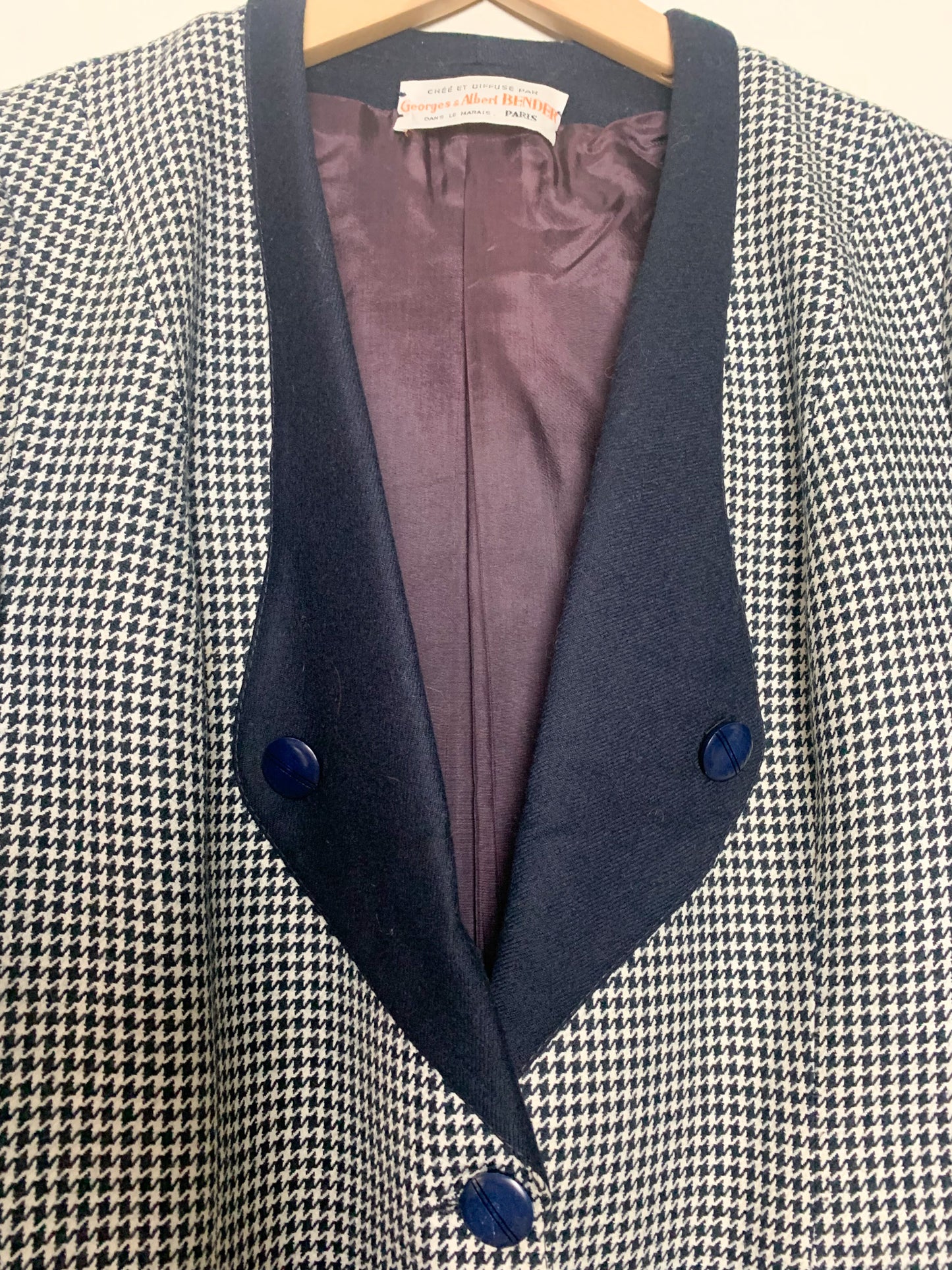 Veste Blazer Vintage années 80 T 38 - Pied-de-Poule - Laine - Coupe Oversize