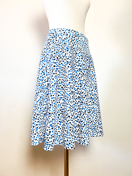Jupe Trapèze Vintage Années 70 Blanche à Pois Marine & Turquoise – T38/40