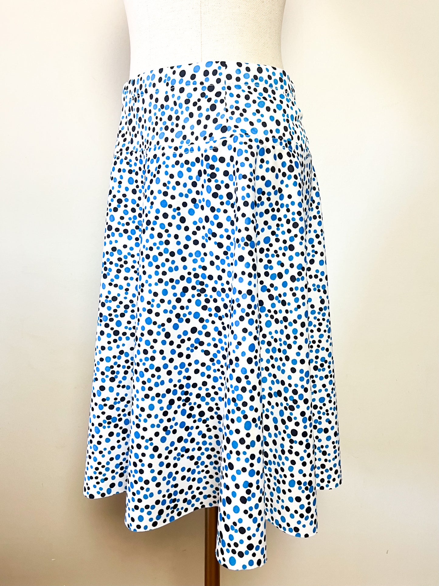 Jupe Trapèze Vintage Années 70 Blanche à Pois Marine & Turquoise – T38/40