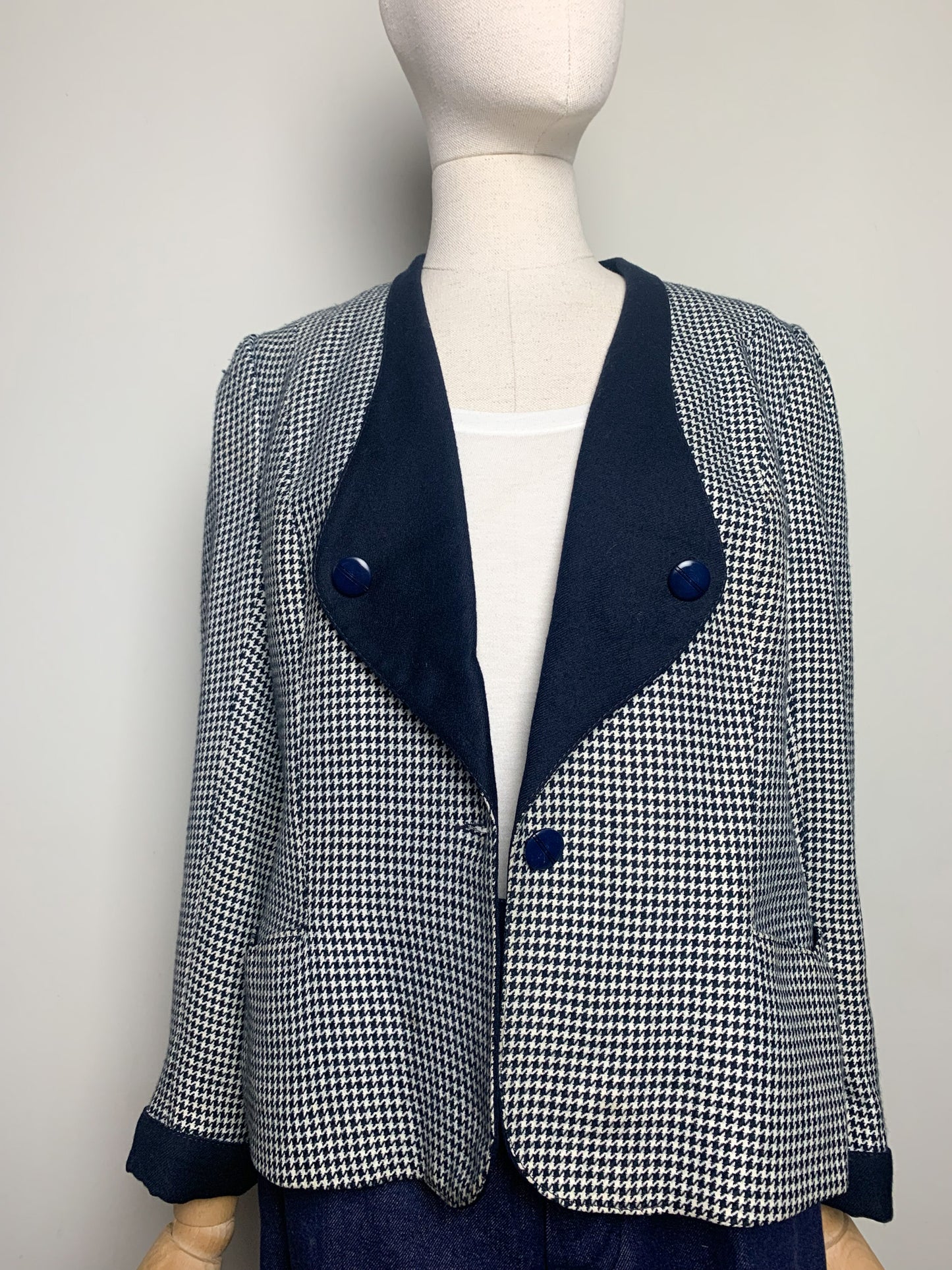 Veste Blazer Vintage années 80 T 38 - Pied-de-Poule - Laine - Coupe Oversize