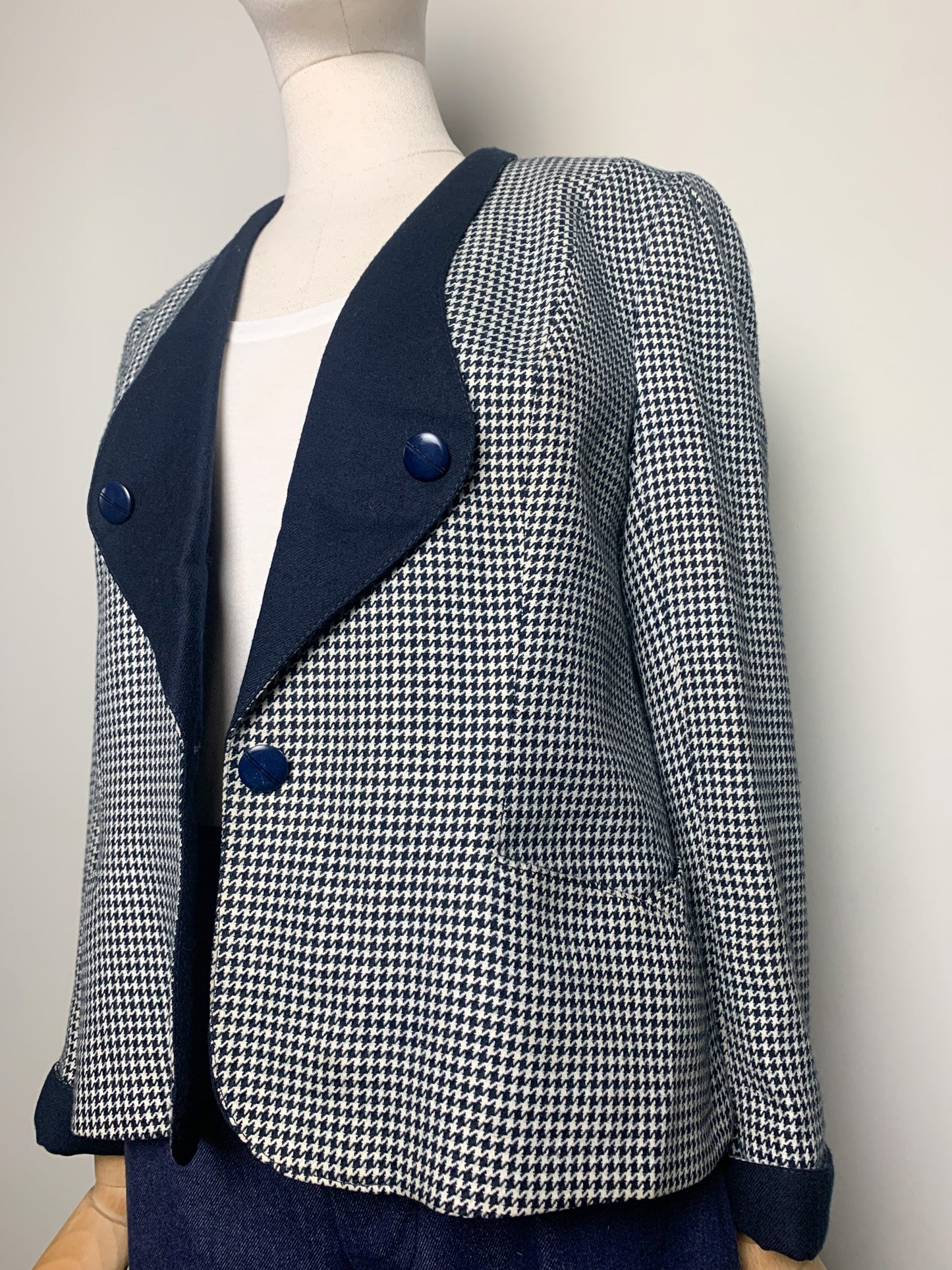 Veste Blazer Vintage années 80 T 38 - Pied-de-Poule - Laine - Coupe Oversize
