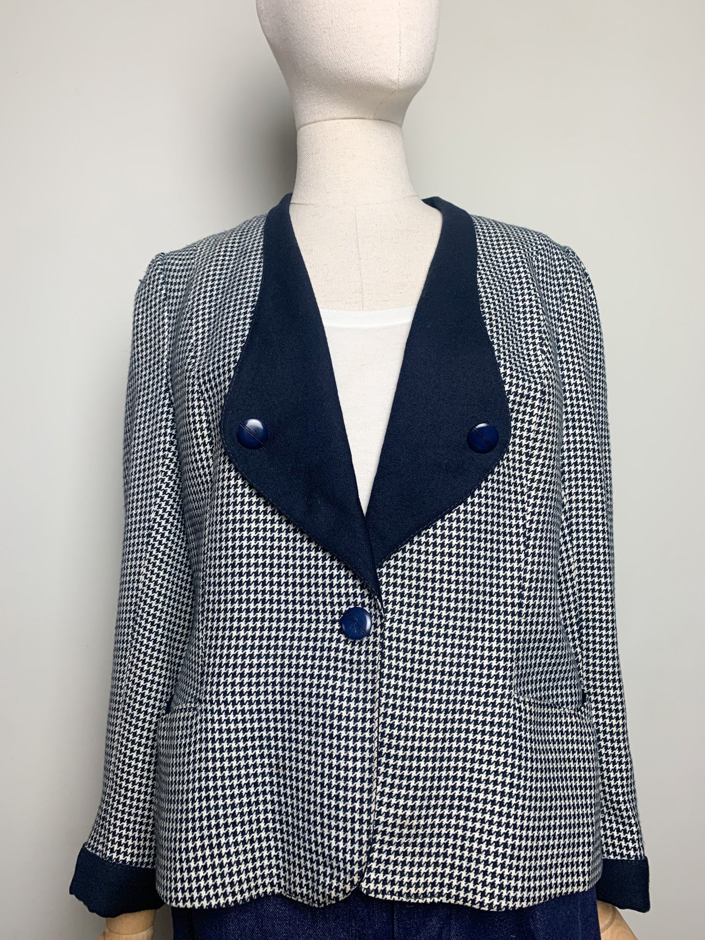 Veste Blazer Vintage années 80 T 38 - Pied-de-Poule - Laine - Coupe Oversize