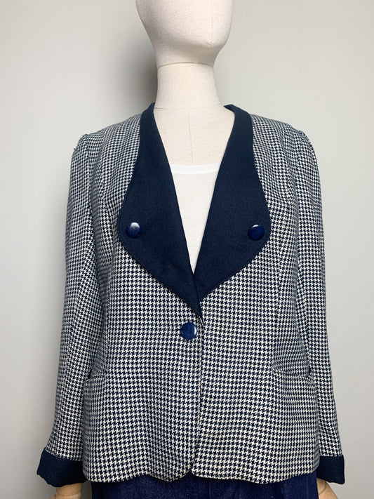 Veste Blazer Vintage années 80 T 38 - Pied-de-Poule - Laine - Coupe Oversize