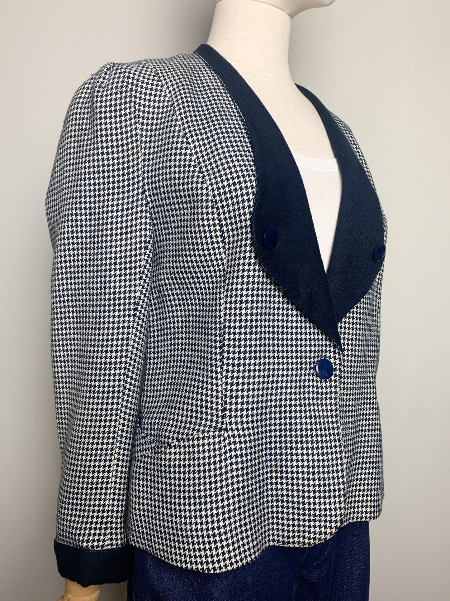 Veste Blazer Vintage années 80 T 38 - Pied-de-Poule - Laine - Coupe Oversize
