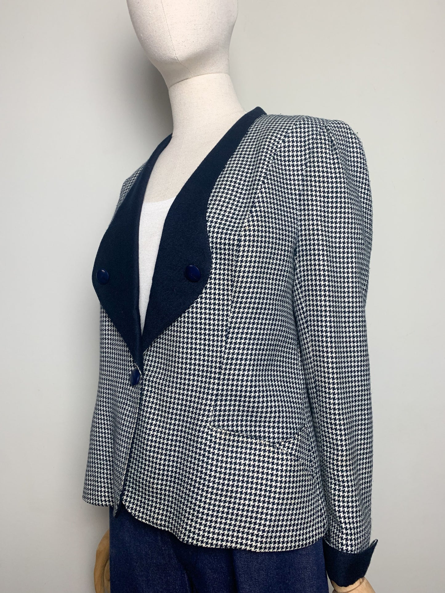 Veste Blazer Vintage années 80 T 38 - Pied-de-Poule - Laine - Coupe Oversize