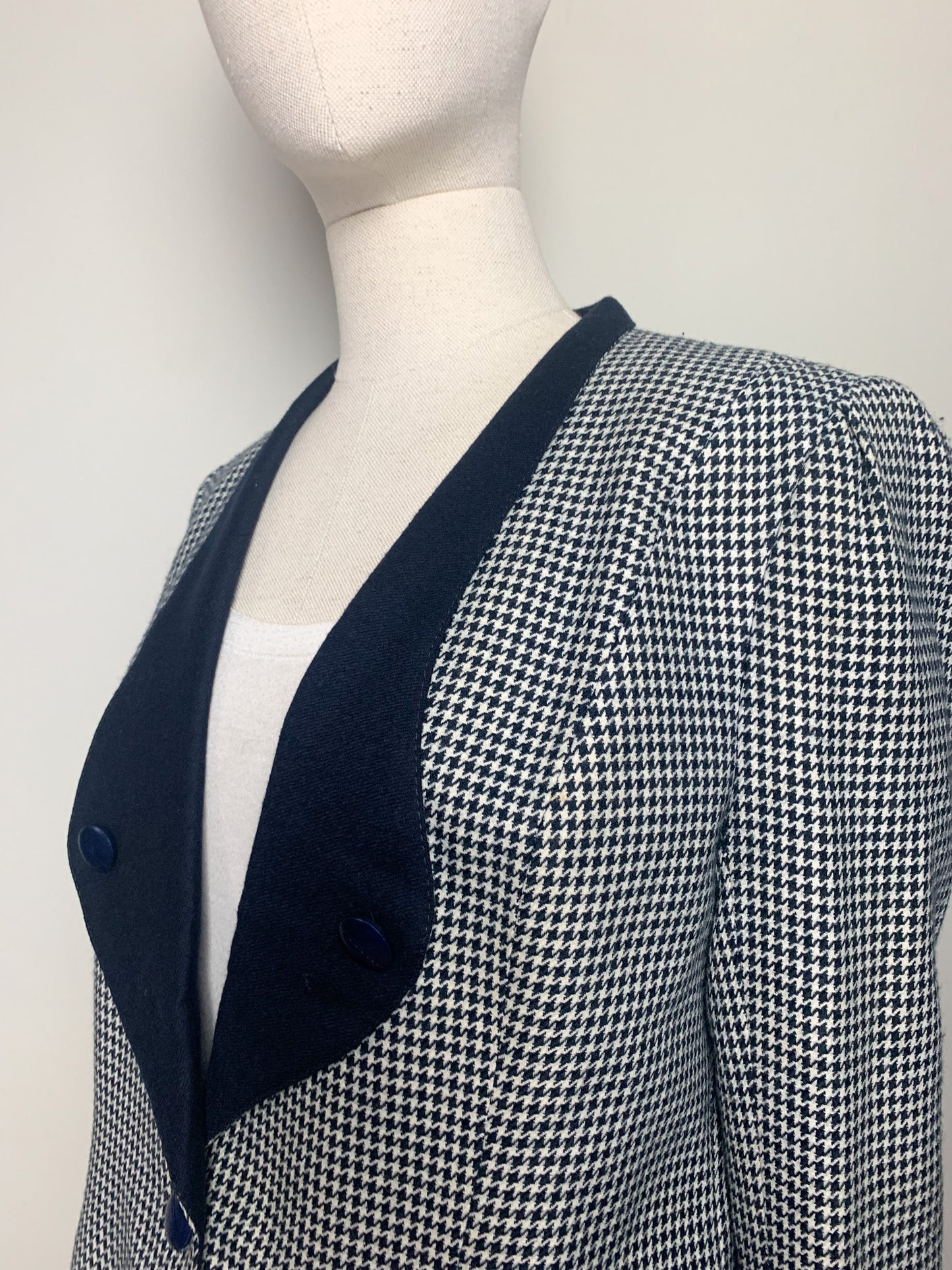 Veste Blazer Vintage années 80 T 38 - Pied-de-Poule - Laine - Coupe Oversize