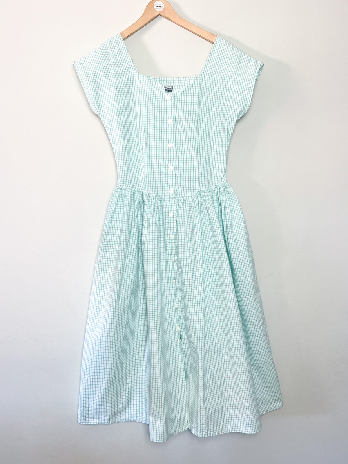 Robe Midi Vintage Années 80 à Carreaux Vert Menthe & Blanc – T36/38