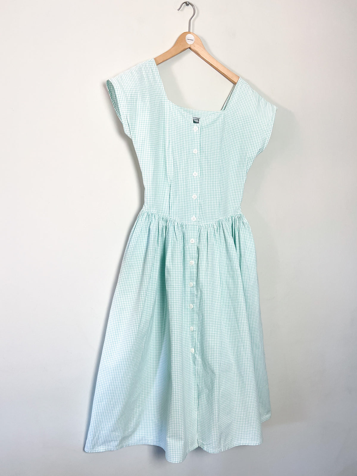 Robe Midi Vintage Années 80 à Carreaux Vert Menthe & Blanc – T36/38