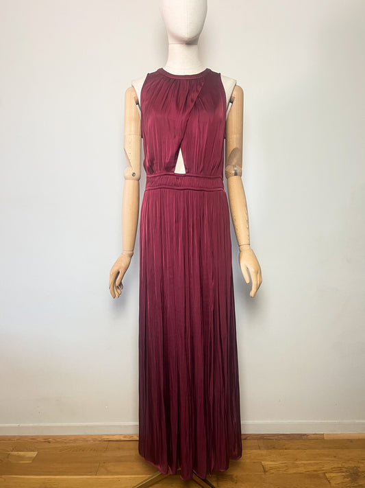 Robe Longue de Soirée IKKS Bordeaux – Découpe Asymétrique & Plis – T36/38