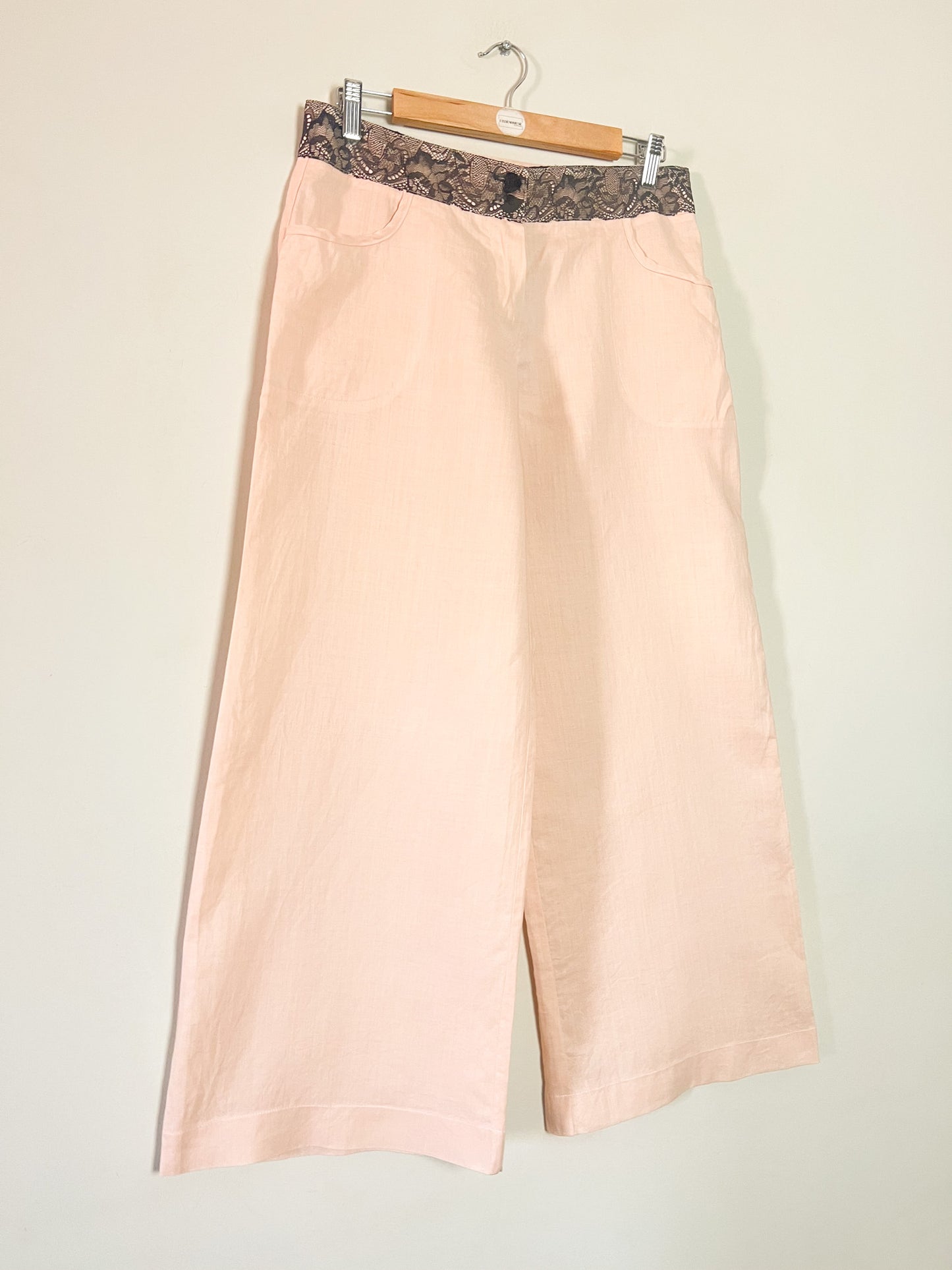 Ensemble Tailleur Créateur Nathalie Garçon Ramie Rose Saumon & Dentelle – T38/40