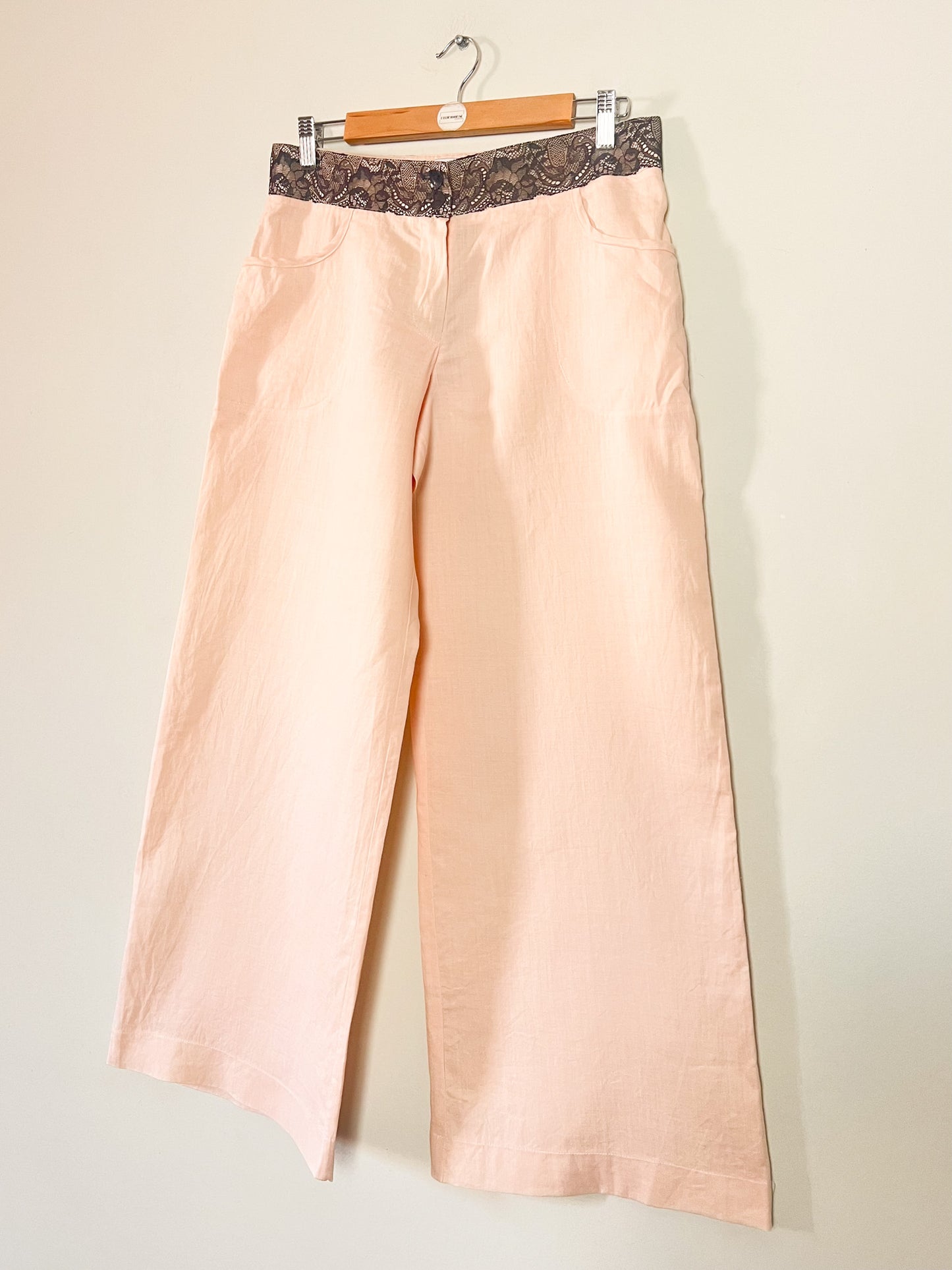 Ensemble Tailleur Créateur Nathalie Garçon Ramie Rose Saumon & Dentelle – T38/40