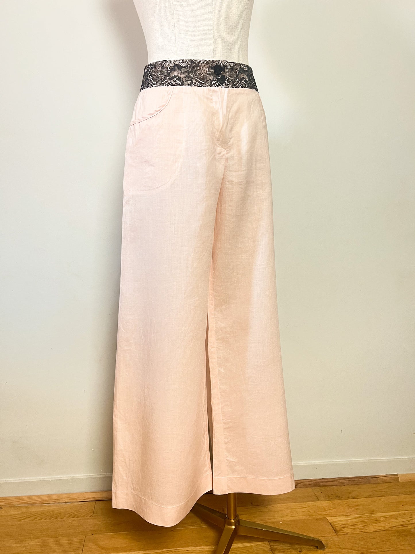 Ensemble Tailleur Créateur Nathalie Garçon Ramie Rose Saumon & Dentelle – T38/40
