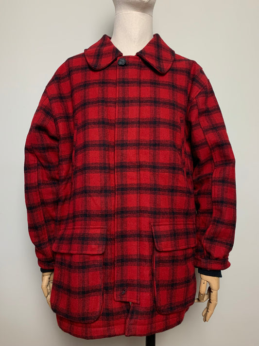 Manteau Bûcheron Vintage années 80 90  Laine Tartan Rouge/Noir - XL Homme - Oversize Marque LL Bean