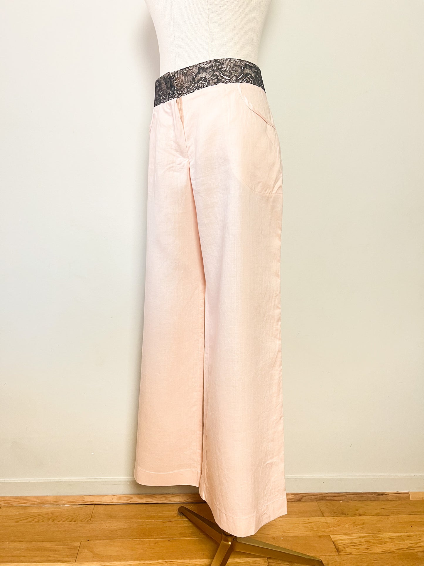 Ensemble Tailleur Créateur Nathalie Garçon Ramie Rose Saumon & Dentelle – T38/40