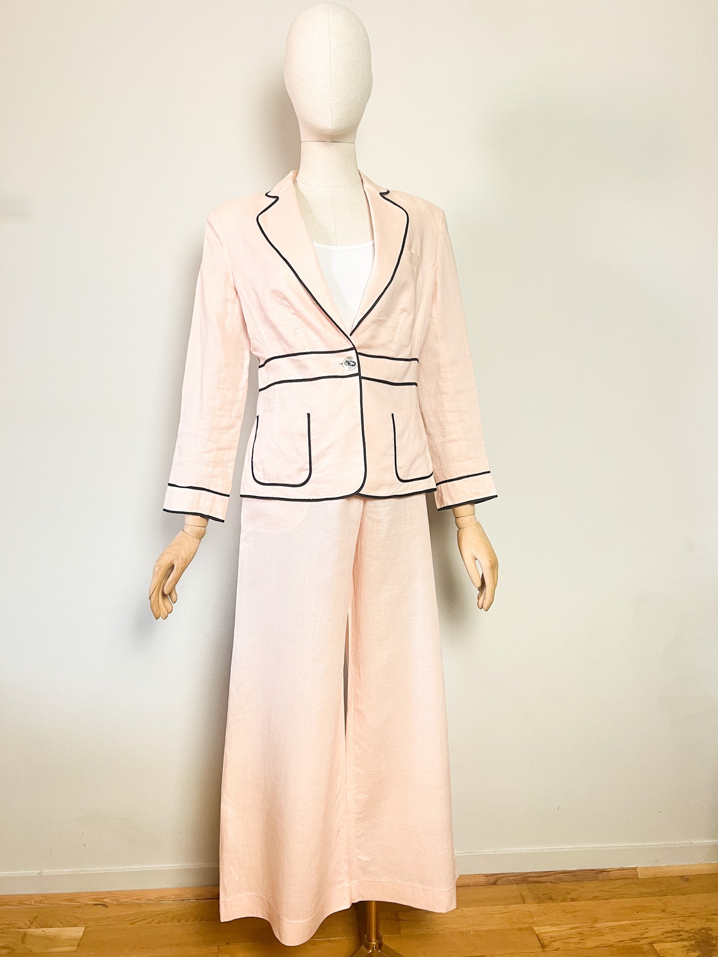 Ensemble Tailleur Créateur Nathalie Garçon Ramie Rose Saumon & Dentelle – T38/40