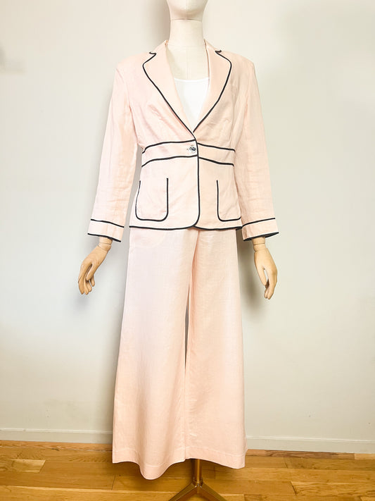 Ensemble Tailleur Créateur Nathalie Garçon Ramie Rose Saumon & Dentelle – T38/40