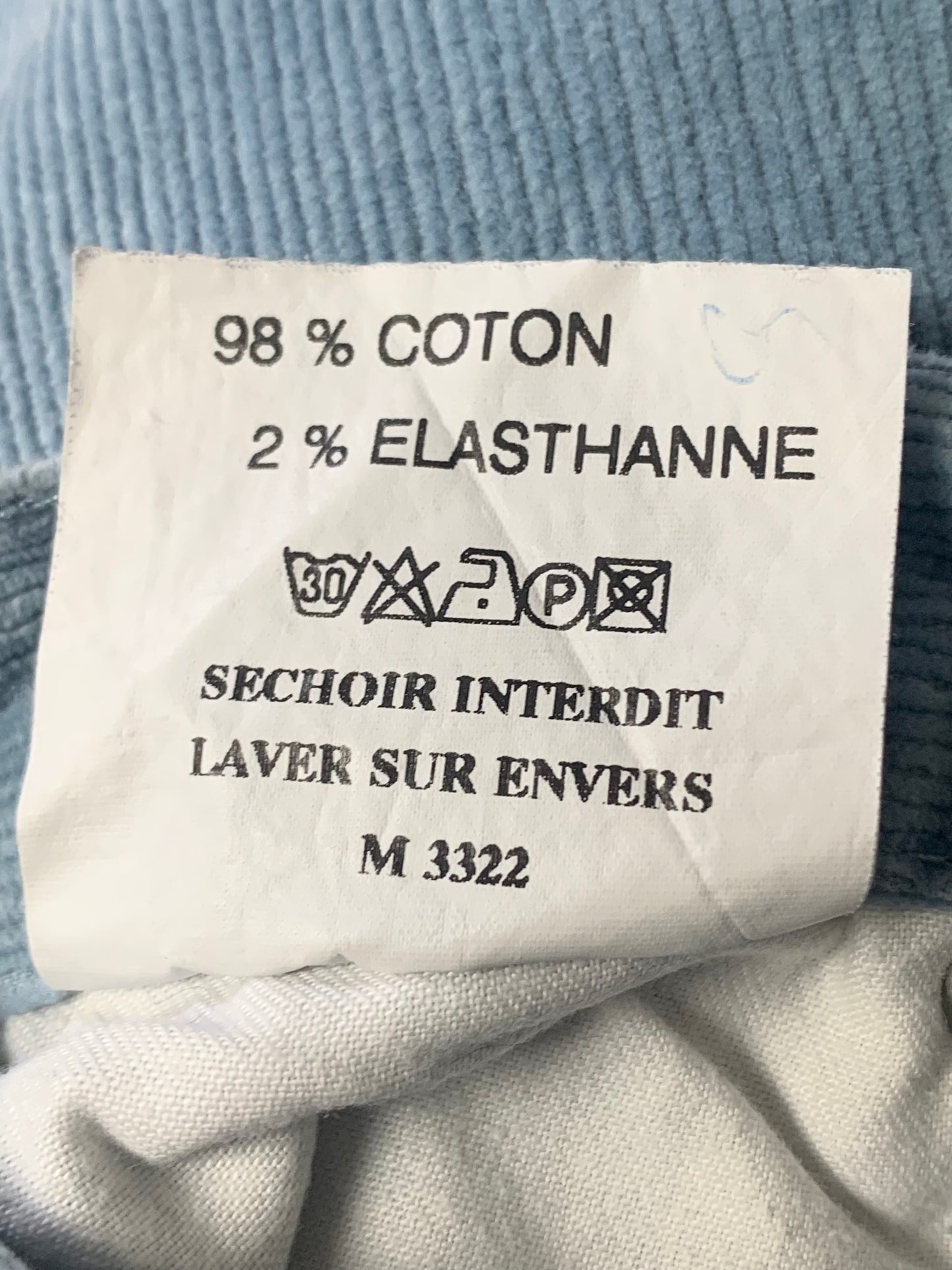 Pantalon velours côtelé mille raies bleu ciel vintage Ober