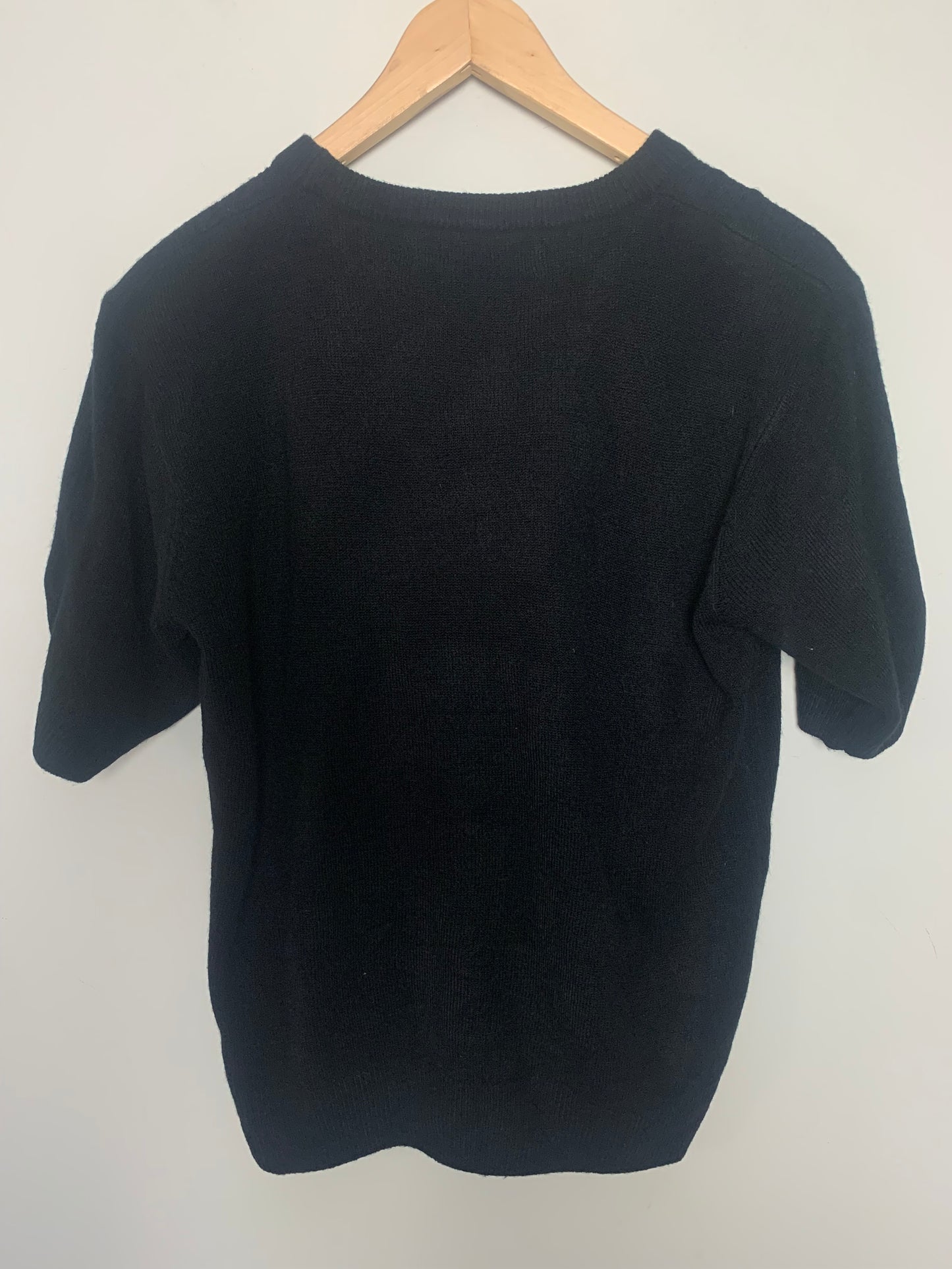Pull manches courtes torsades noirs pure cachemire vintage