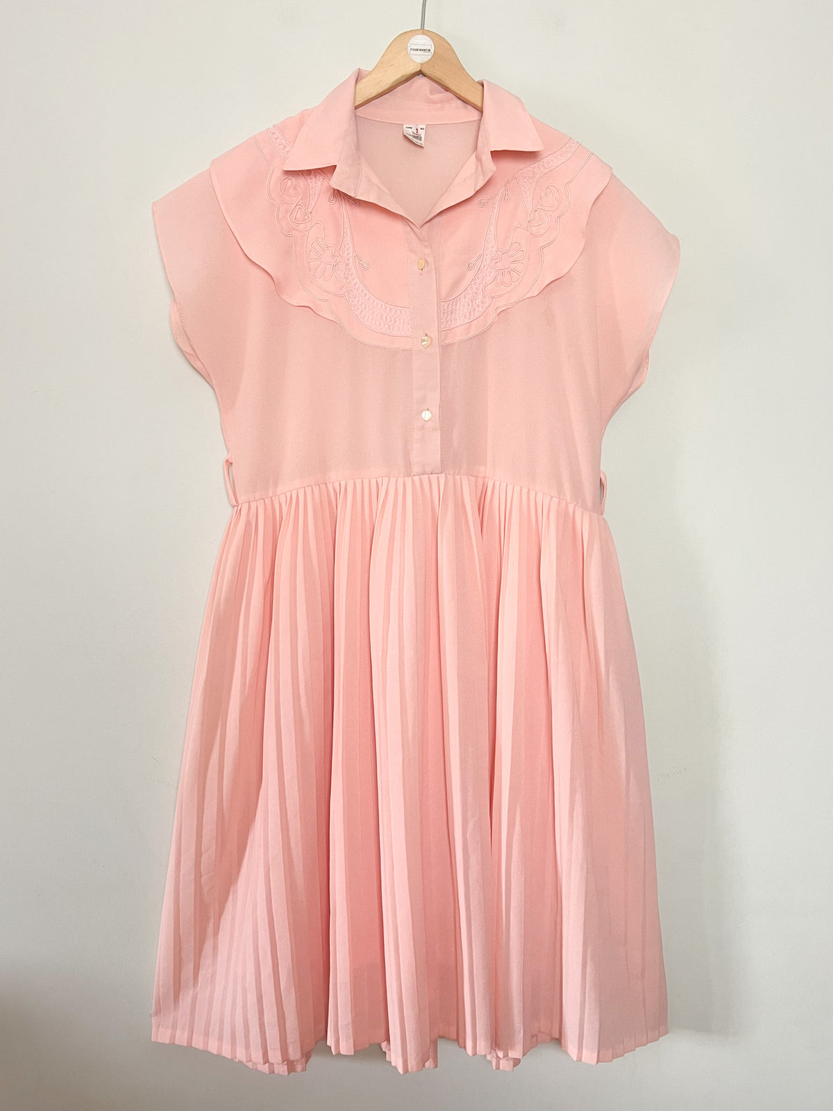 Robe Vintage Années 80 90 Rose Abricot Plissé Soleil – Fabriquée en France – T40/42