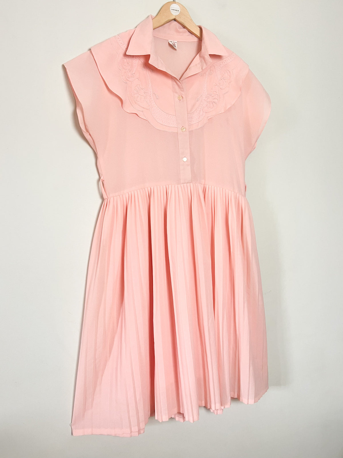 Robe Vintage Années 80 90 Rose Abricot Plissé Soleil – Fabriquée en France – T40/42